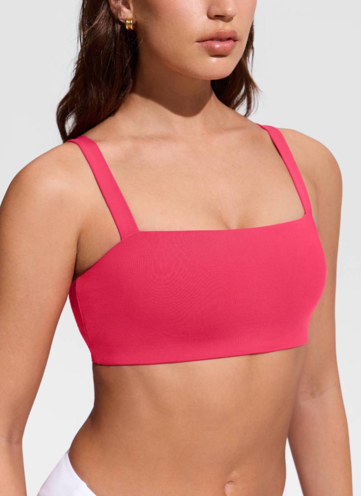 CRZ YOGA Women's Swimwear Square Neck Wide Flat Straps Bikini Tops Magenta
