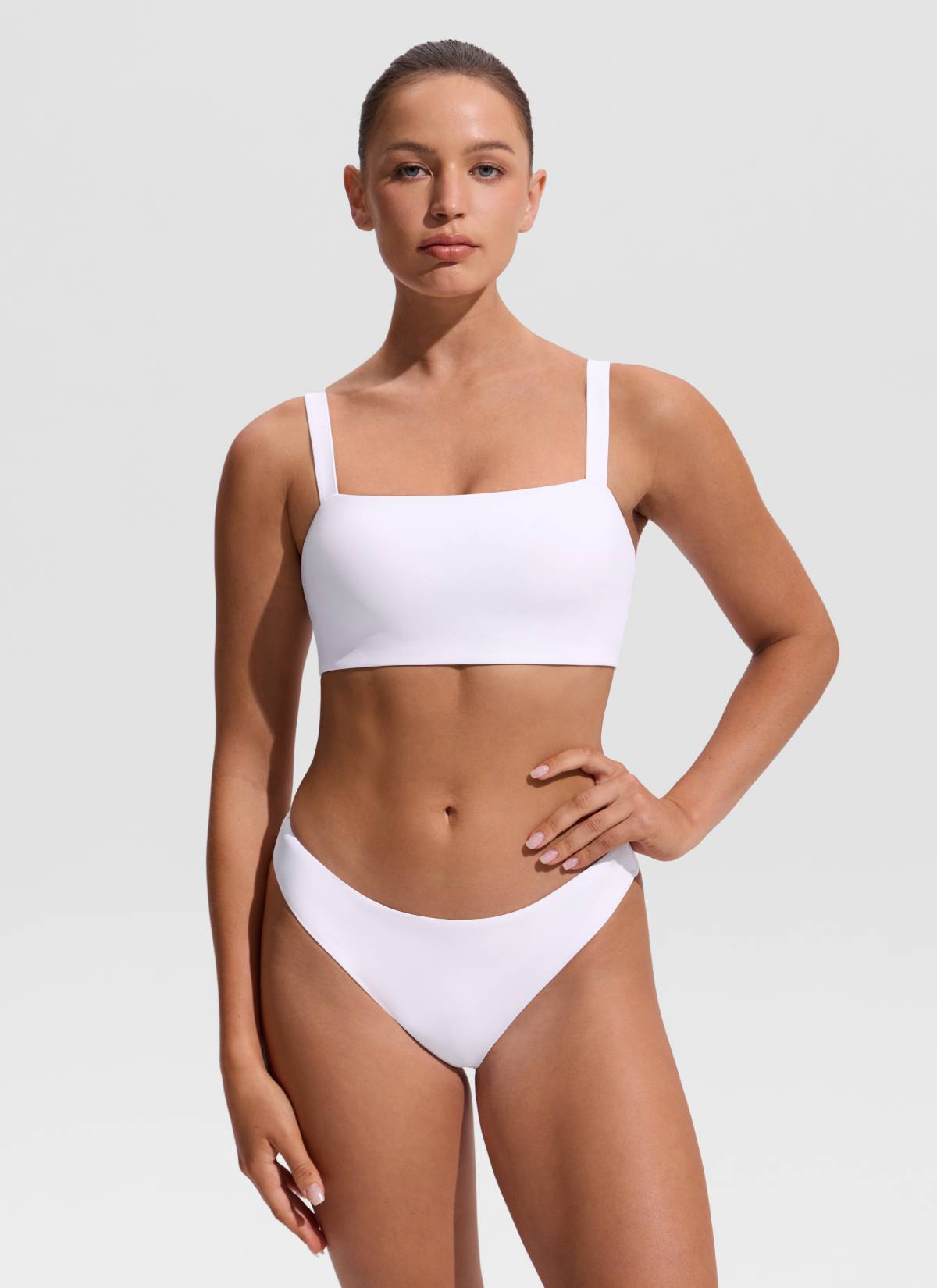 CRZ YOGA Women's Swimwear Square Neck Wide Flat Straps Bikini Tops White
