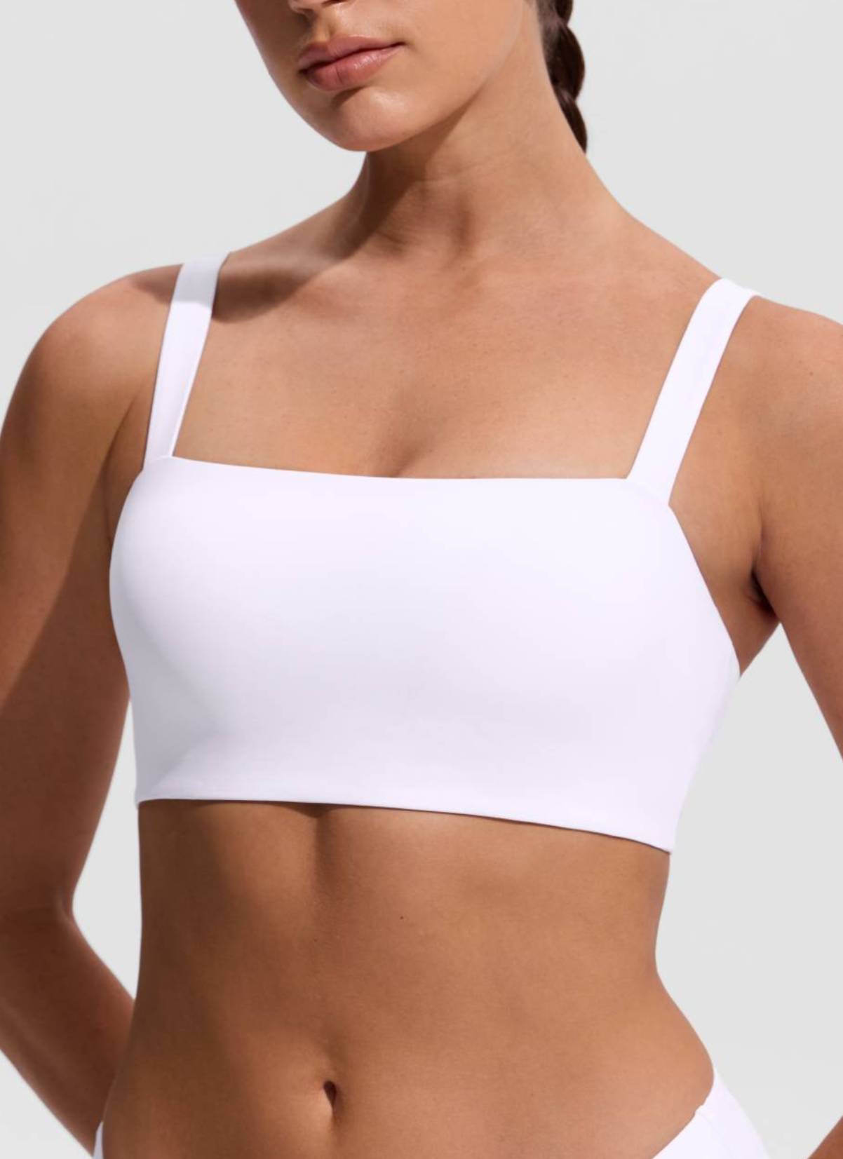 CRZ YOGA Women's Swimwear Square Neck Wide Flat Straps Bikini Tops White