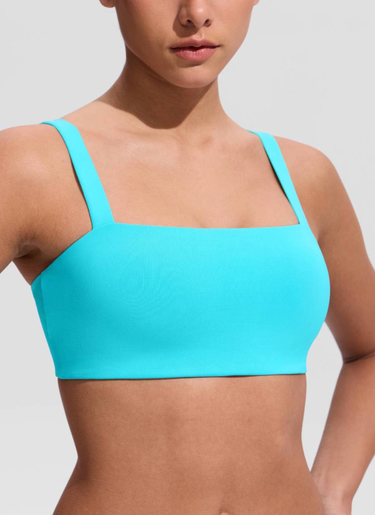 CRZ YOGA Women's Swimwear Square Neck Wide Flat Straps Bikini Tops Turquoise