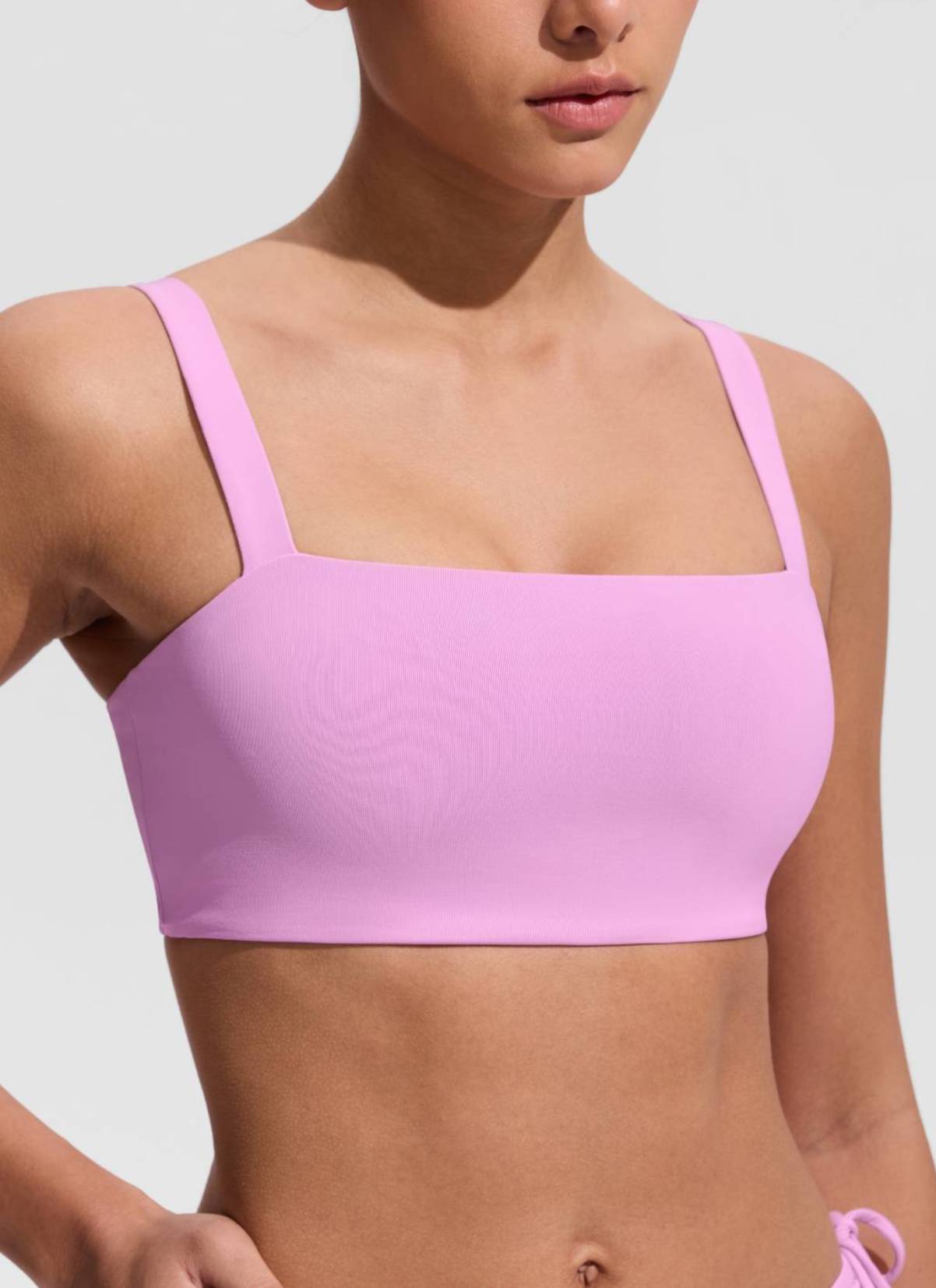 CRZ YOGA Women's Swimwear Square Neck Wide Flat Straps Bikini Tops Vita Pink