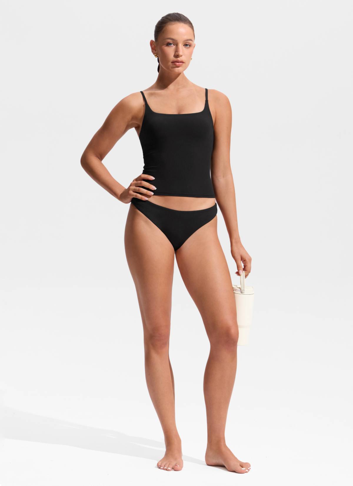 CRZ YOGA Women's Swimwear U Neck Twist Back Tankini Top Black