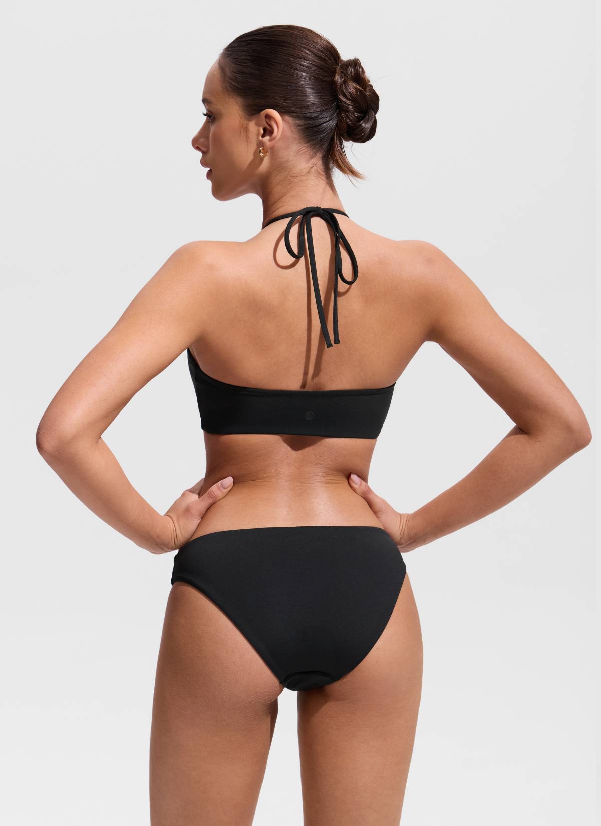 CRZ YOGA Women's Swimwear U Neck Open Back Self Tie Halter Bikini Tops Black