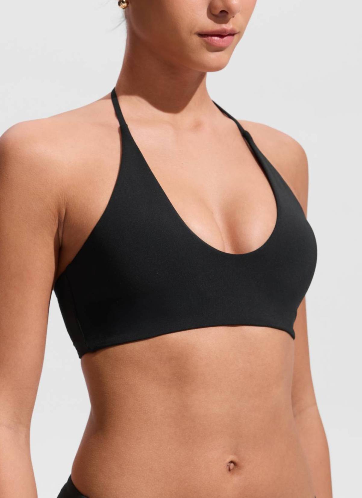 CRZ YOGA Women's Swimwear U Neck Open Back Self Tie Halter Bikini Tops Black