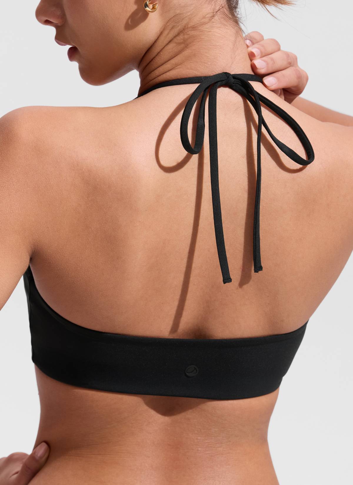 CRZ YOGA Women's Swimwear U Neck Open Back Self Tie Halter Bikini Tops Black