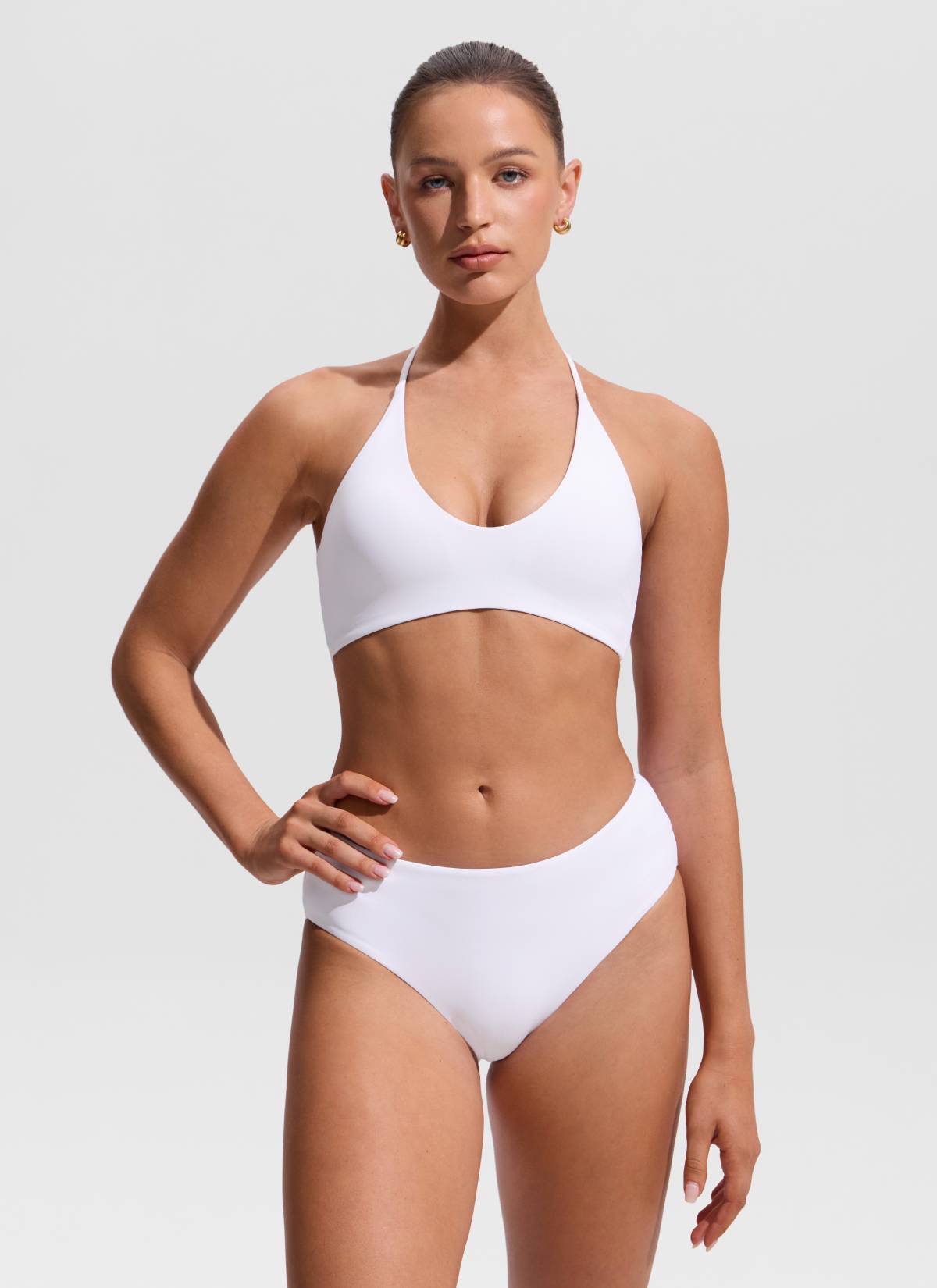 CRZ YOGA Women's Swimwear U Neck Open Back Self Tie Halter Bikini Tops White