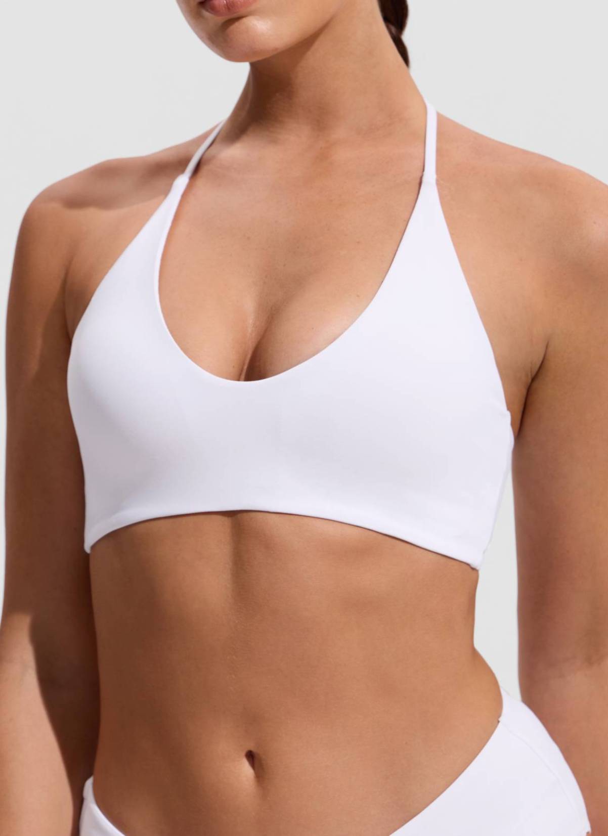 CRZ YOGA Women's Swimwear U Neck Open Back Self Tie Halter Bikini Tops White