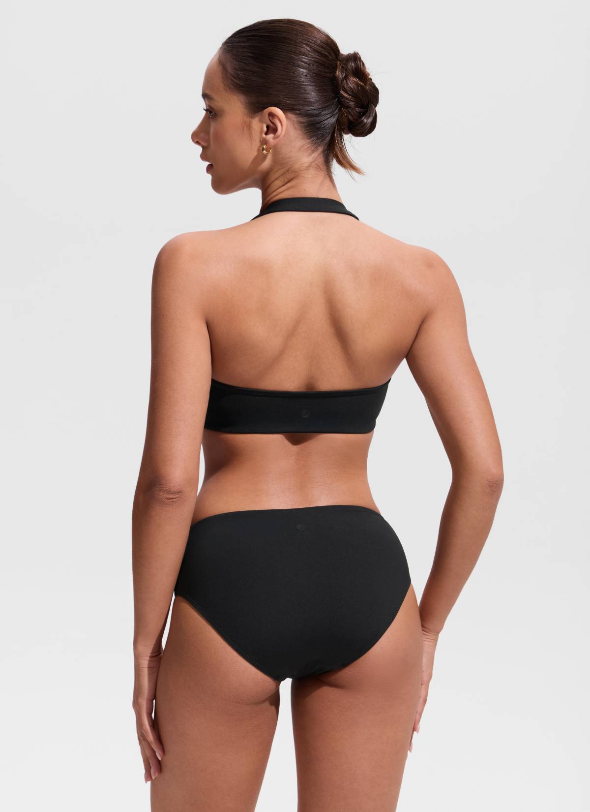 CRZ YOGA Women's Swimwear Ruched Front Halter Backless Bikini Top Black