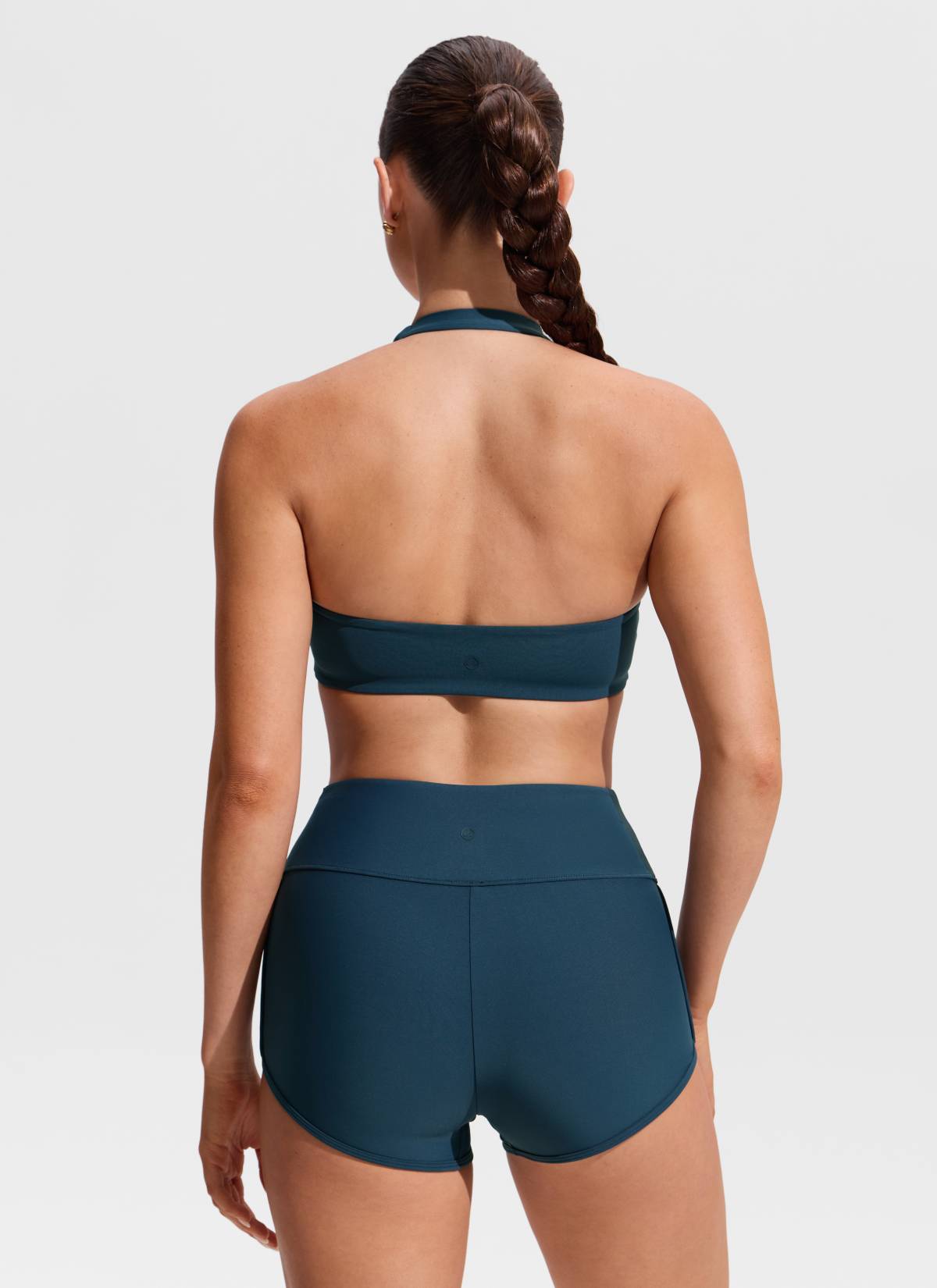 CRZ YOGA Women's Swimwear Ruched Front Halter Backless Bikini Top Insignia Blue