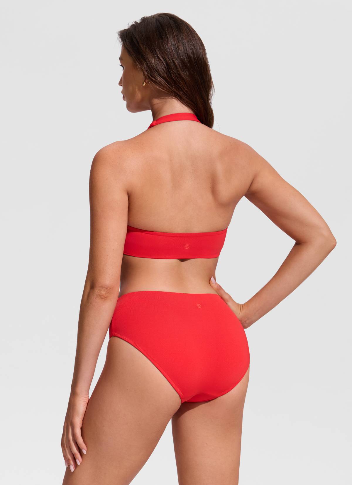 CRZ YOGA Women's Swimwear Ruched Front Halter Backless Bikini Top Deep Red