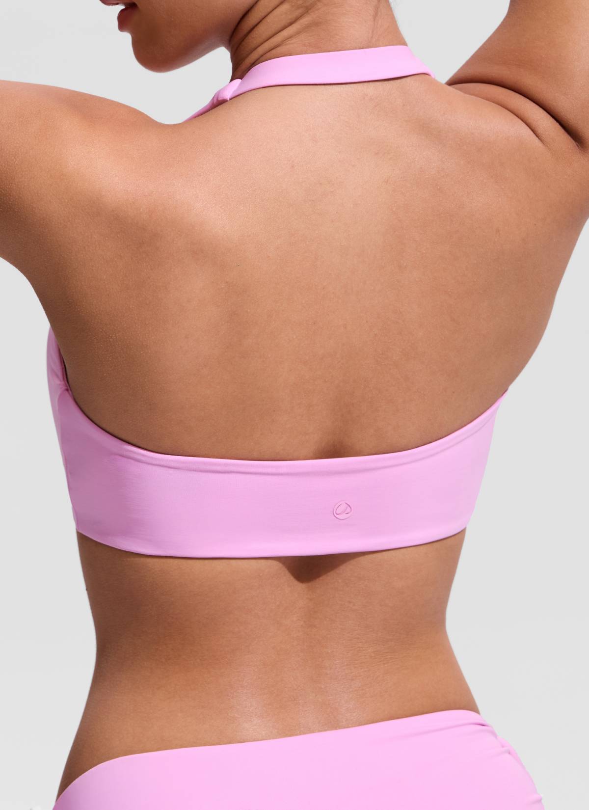 CRZ YOGA Women's Swimwear Ruched Front Halter Backless Bikini Top Vita Pink