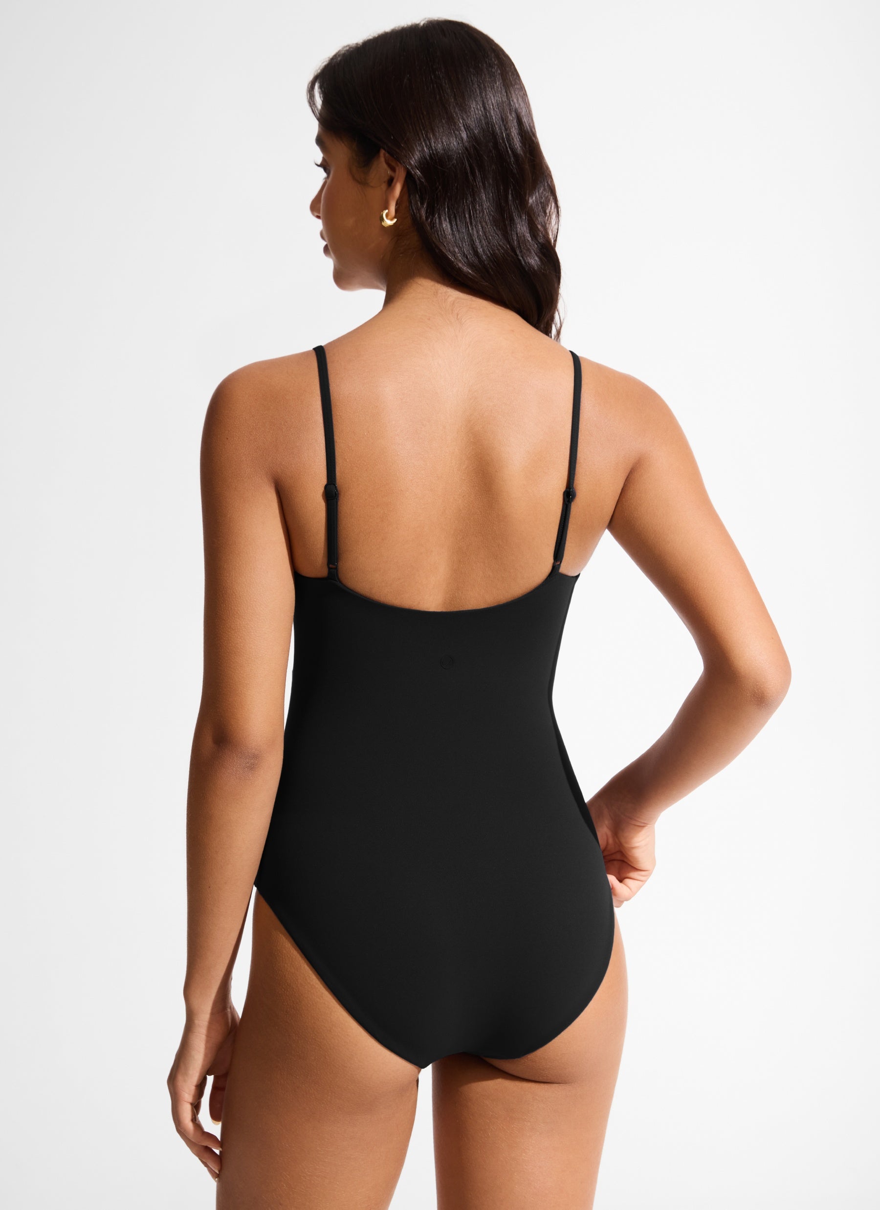 CRZ YOGA Women's Swimwear Nexfeel V Neck One Piece Swimsuits Black
