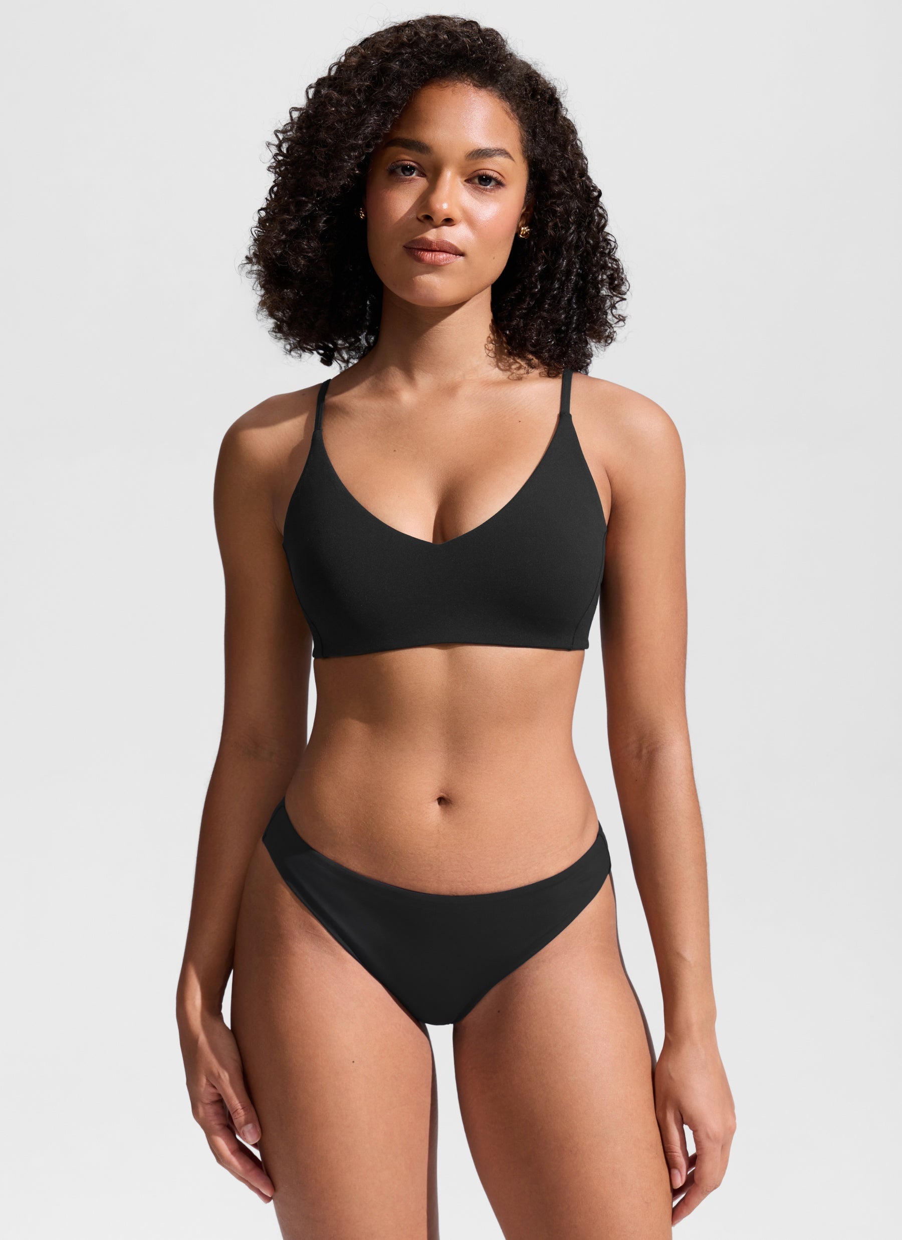 CRZ YOGA Women's Nexfeel Double Lined V Neck Non Padded Bikini Tops Black