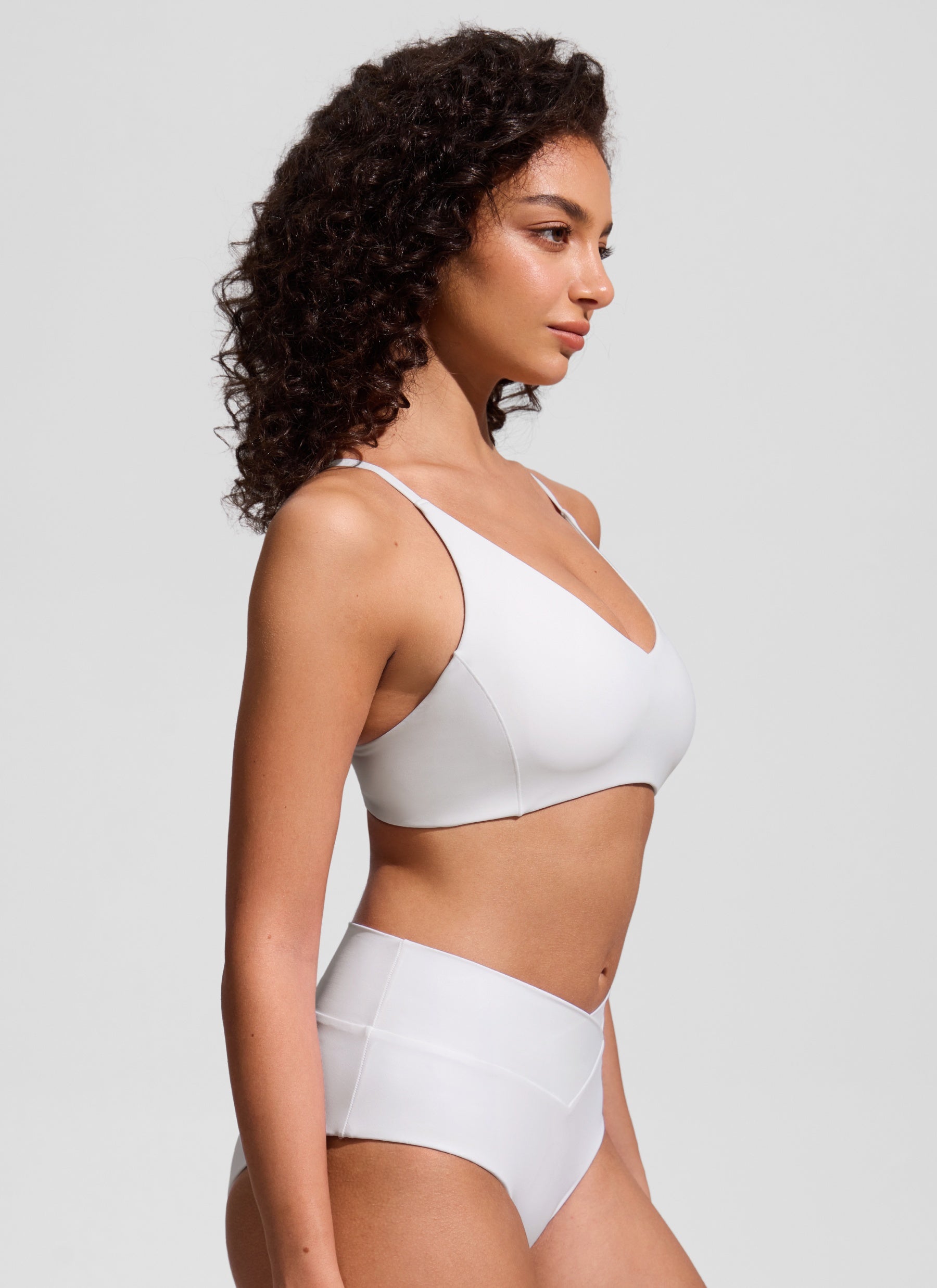 CRZ YOGA Women's Nexfeel Double Lined V Neck Non Padded Bikini Tops White