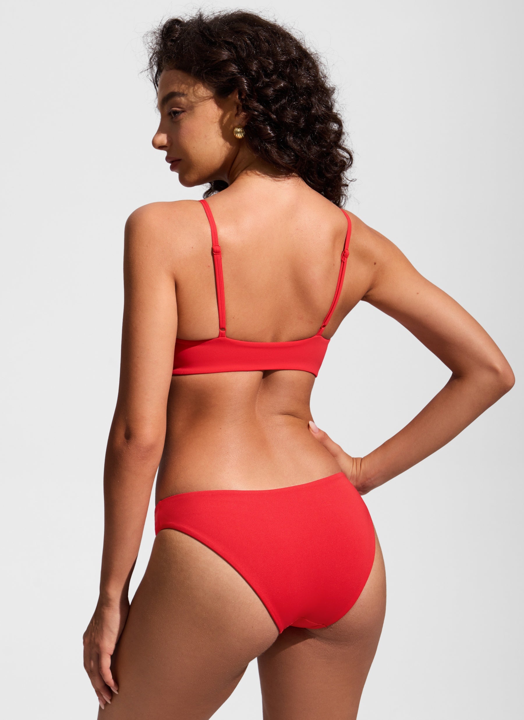 CRZ YOGA Women's Nexfeel Double Lined V Neck Non Padded Bikini Tops Deep Red