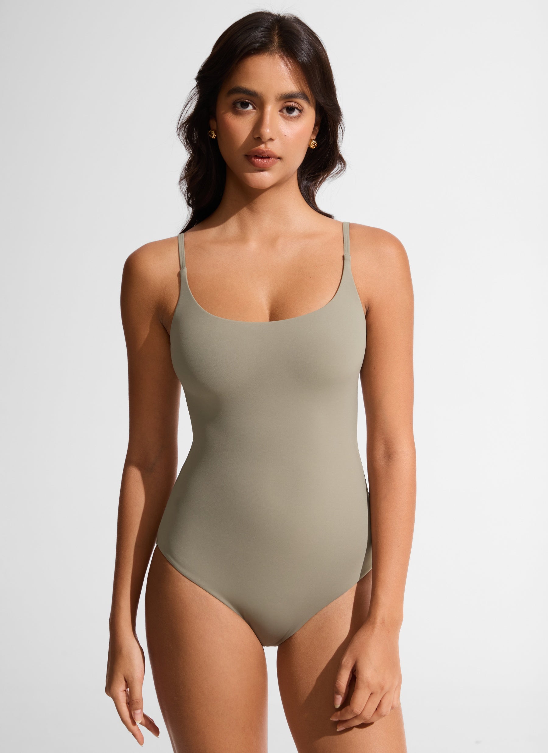 CRZ YOGA Women's Swimwear Nexfeel Scoop Neck U Back One Piece Swimsuit Warm Ash Grey