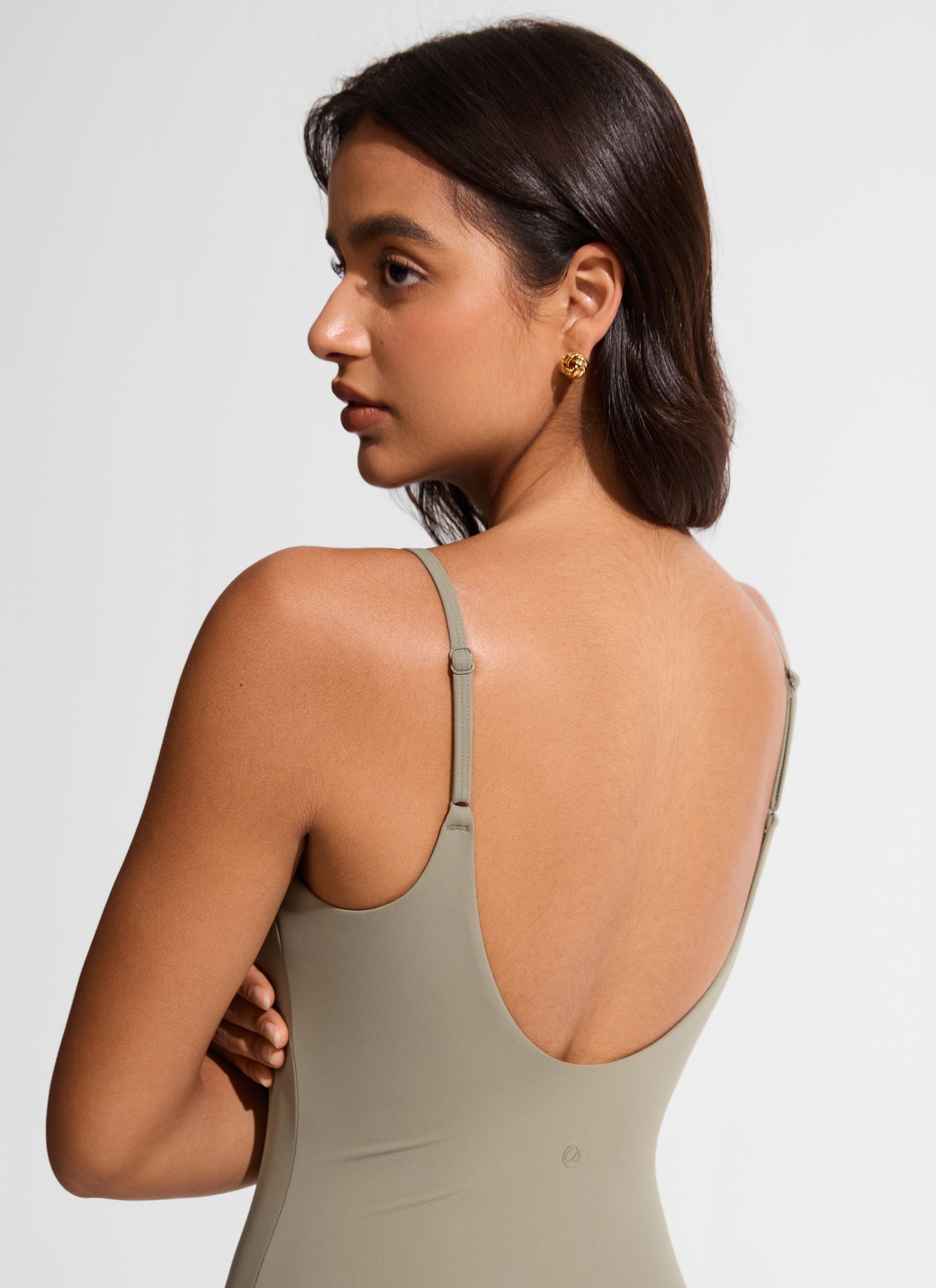 CRZ YOGA Women's Swimwear Nexfeel Scoop Neck U Back One Piece Swimsuit Warm Ash Grey