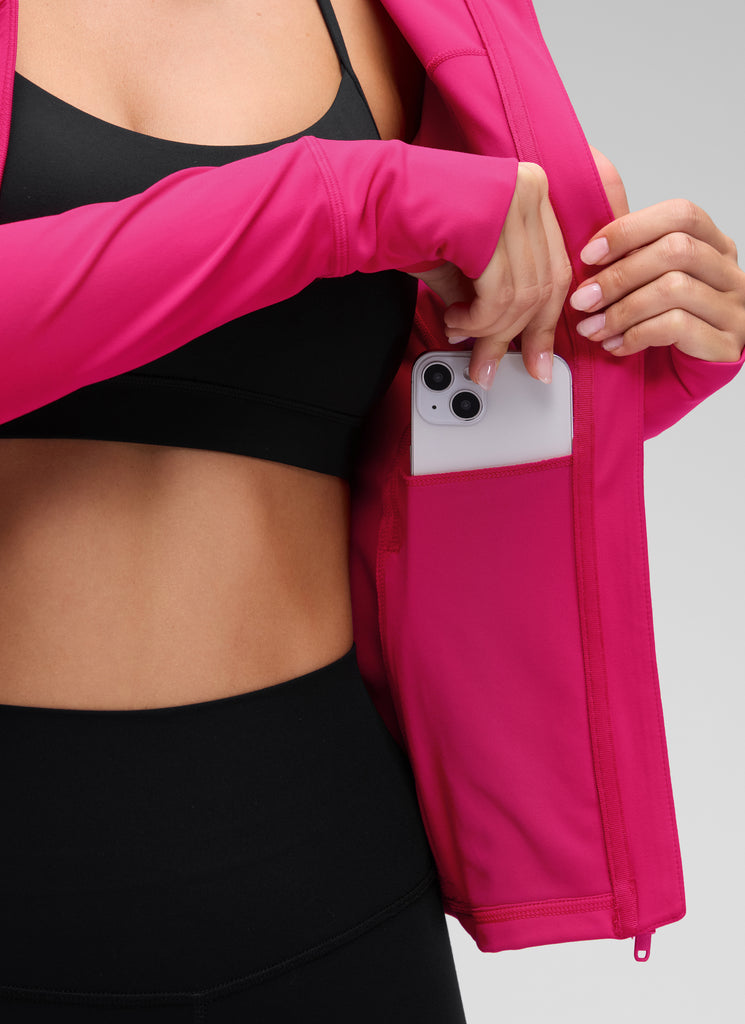 CRZ YOGA Women's Butterluxe Slim Fit Pocket Outerwear Full Zip Hoodies Sparkle Blue