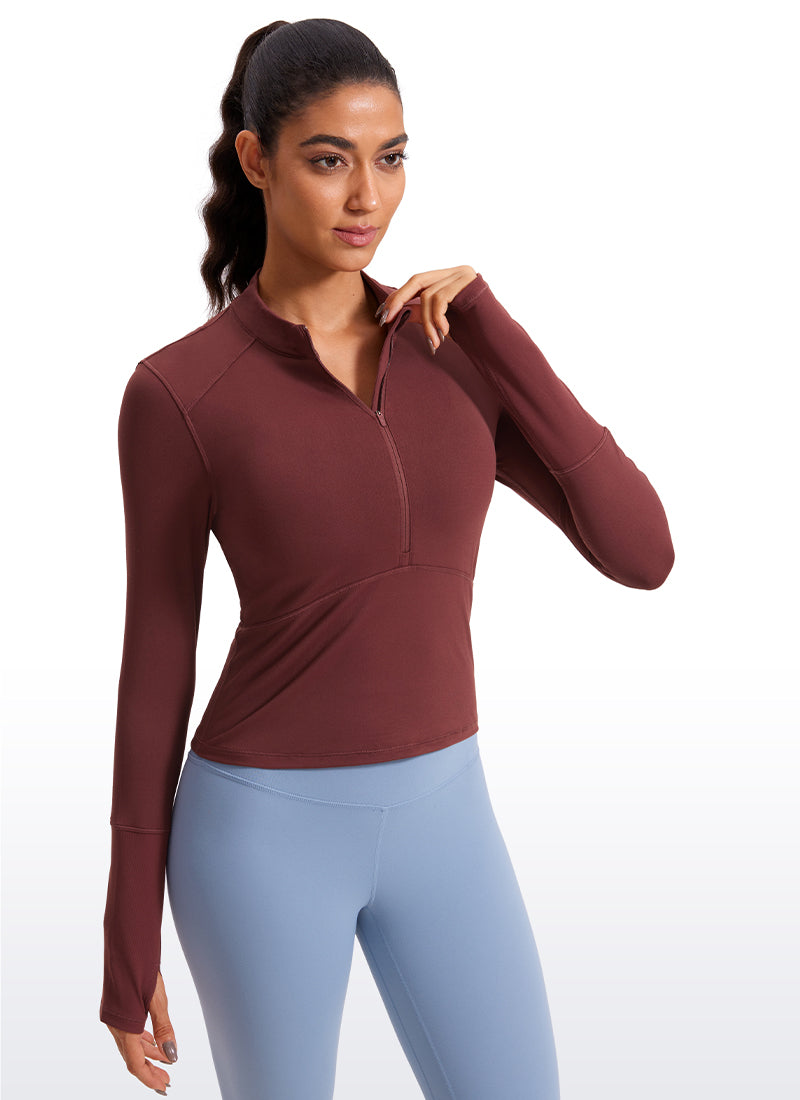 CRZ YOGA Women's Run Slim Fit Brushed Half-Zip Long Sleeve Cropped Noctilucence Red