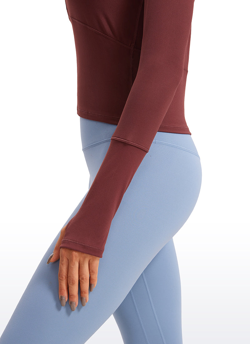 CRZ YOGA Women's Run Slim Fit Brushed Half-Zip Long Sleeve Cropped Noctilucence Red