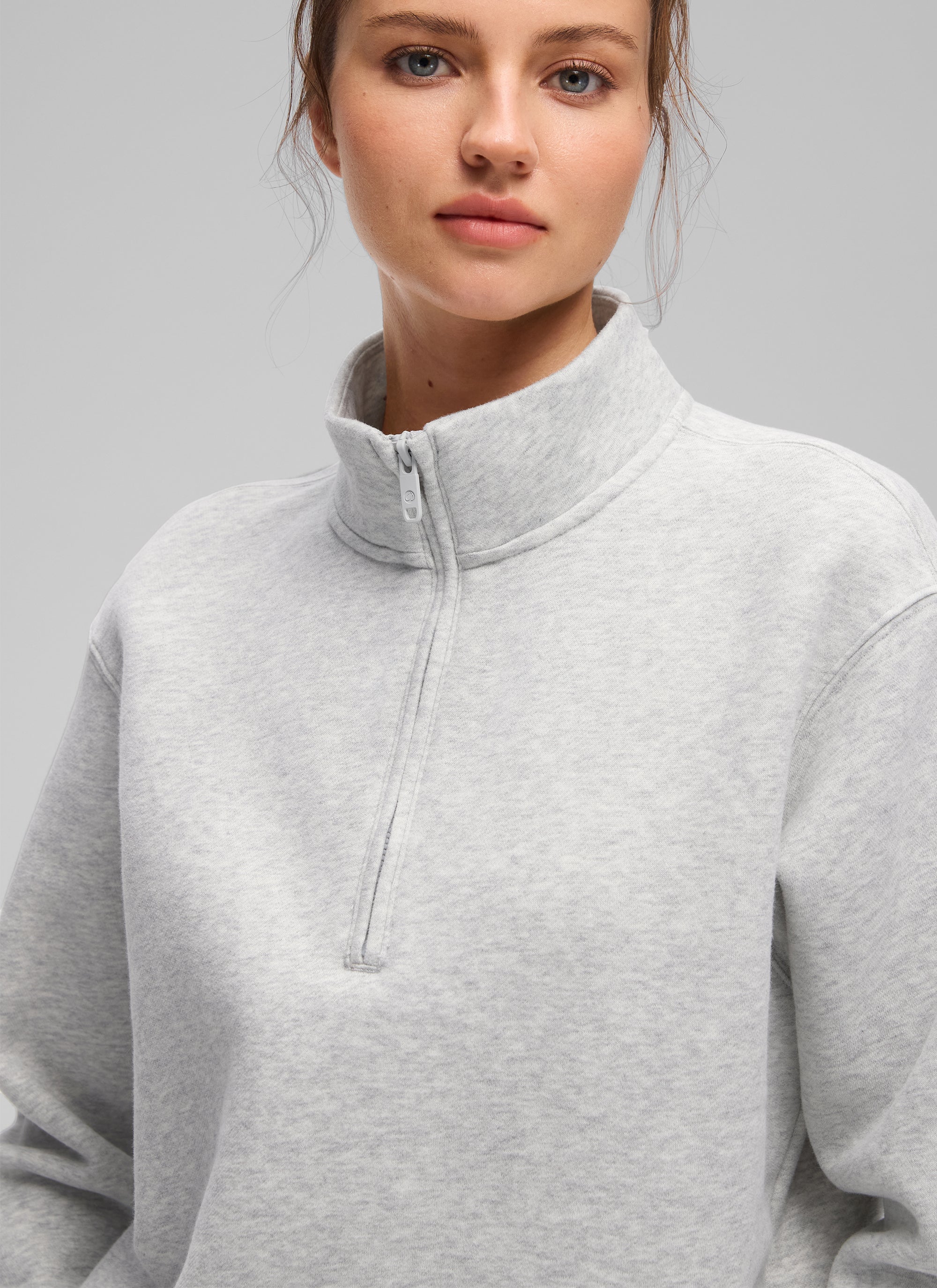 CRZ YOGA Women's Casual Half-Zip Waist Length Classic Fit Sweatshirt Dove Grey Heather