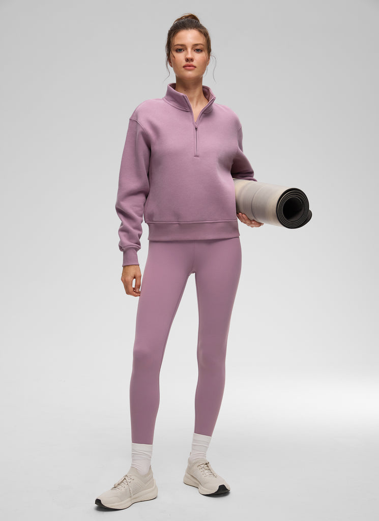 CRZ YOGA Women's Casual Half-Zip Waist Length Classic Fit Sweatshirt Milky White