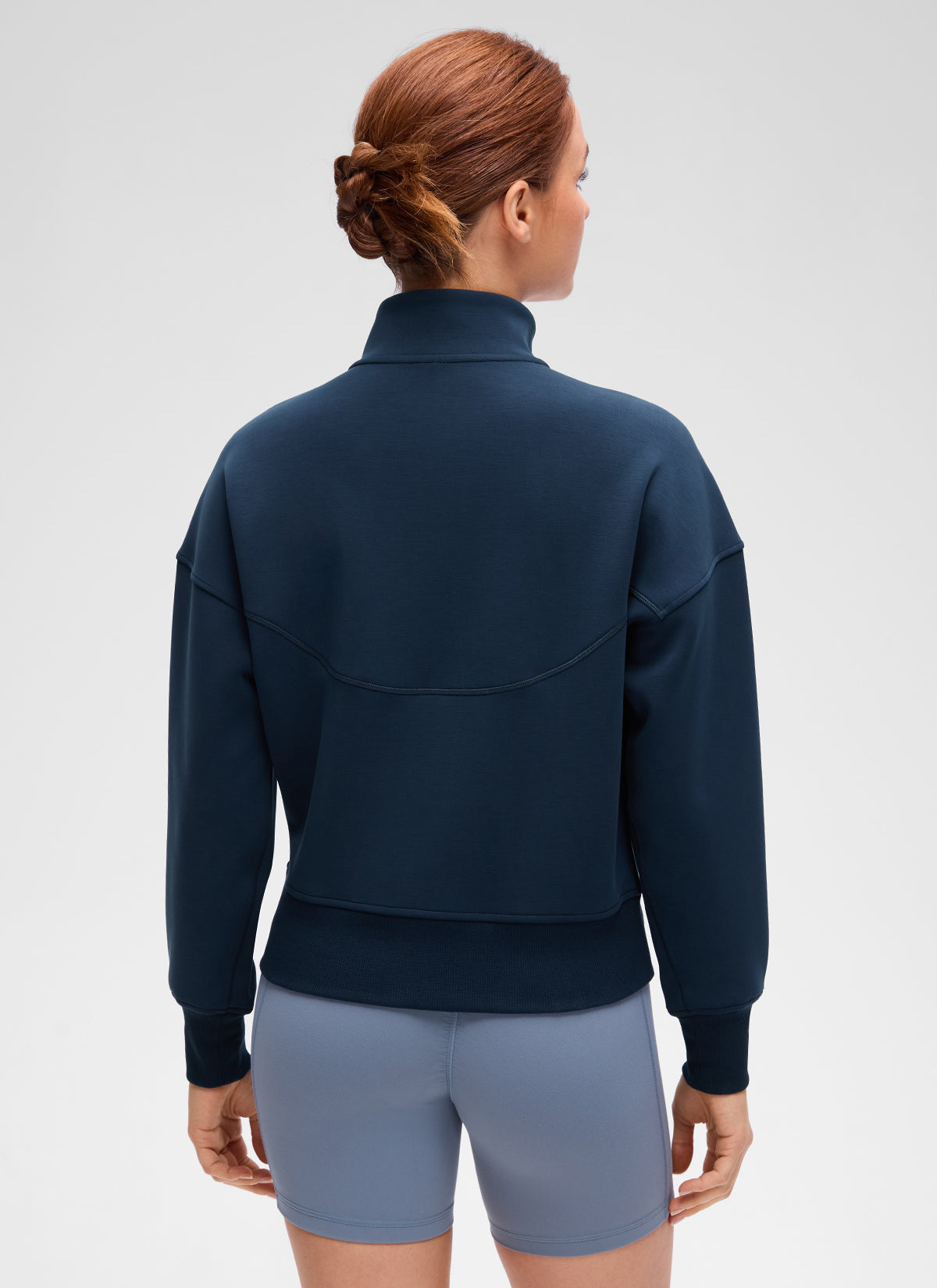 CRZ YOGA Women's Softaura Casual High Mock Neck Pocket Full Zip Jacket Ink Blue