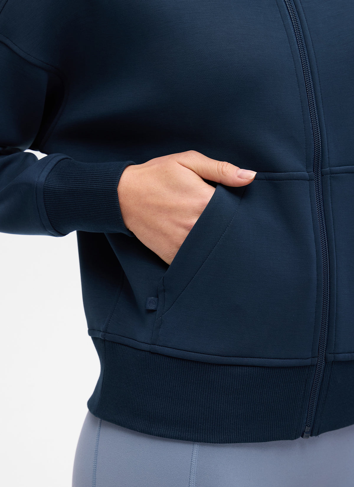 CRZ YOGA Women's Softaura Casual High Mock Neck Pocket Full Zip Jacket Ink Blue