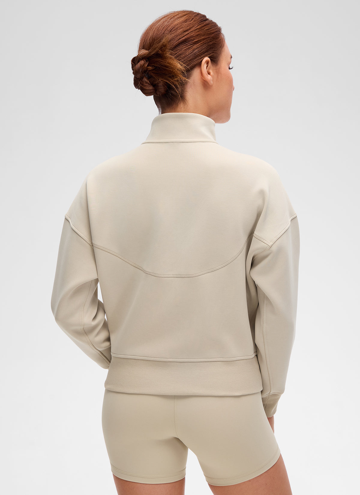 CRZ YOGA Women's Softaura Casual High Mock Neck Pocket Full Zip Jacket Mojave Tan