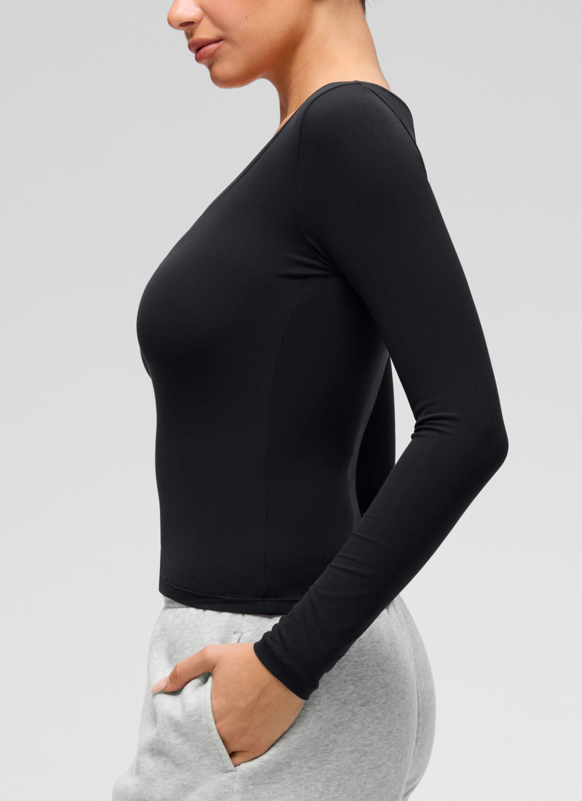 CRZ YOGA Women's Softembrace Casual V Neck Waist Length Long Sleeve Black