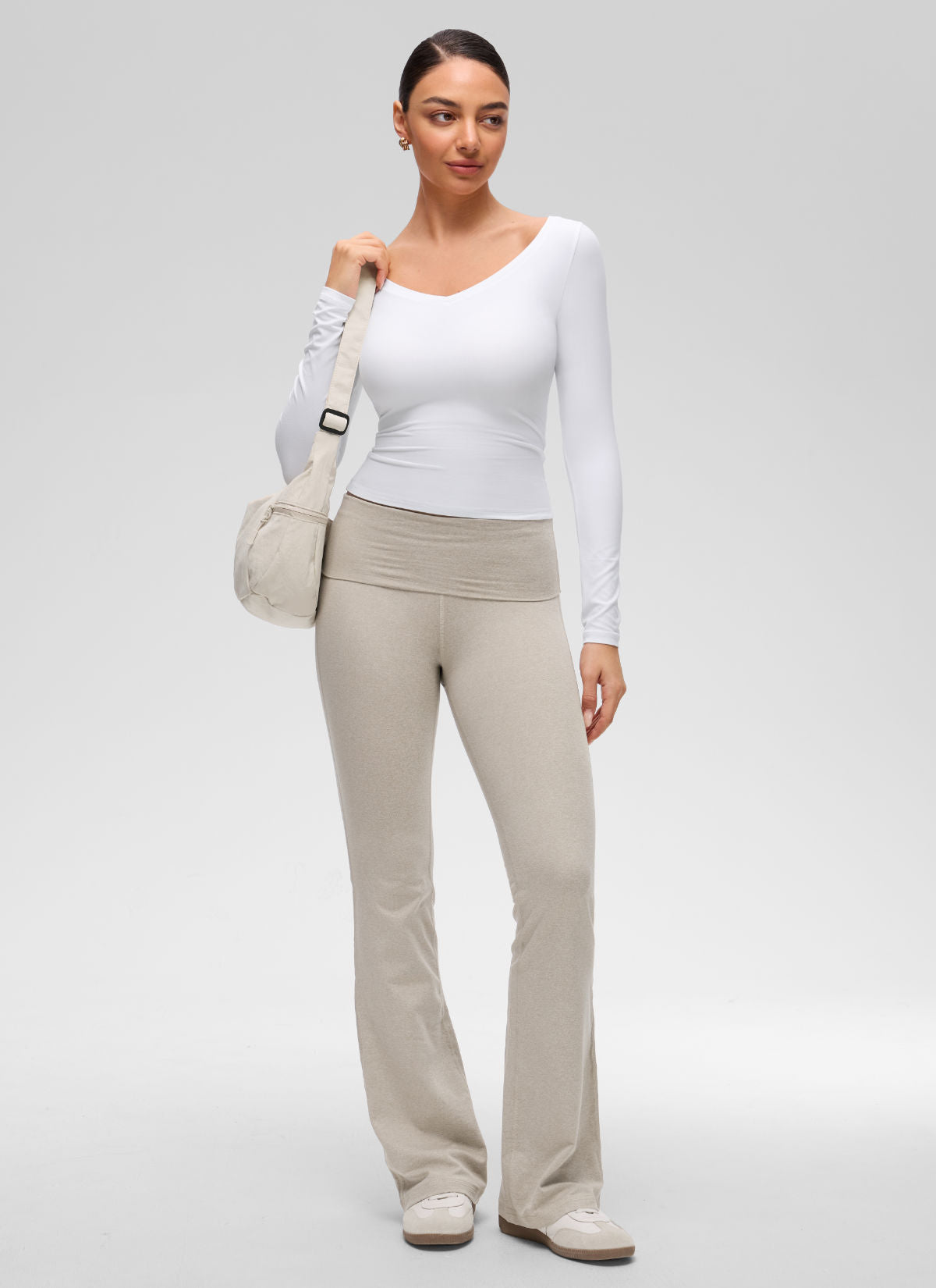CRZ YOGA Women's Softembrace Casual V Neck Waist Length Long Sleeve White