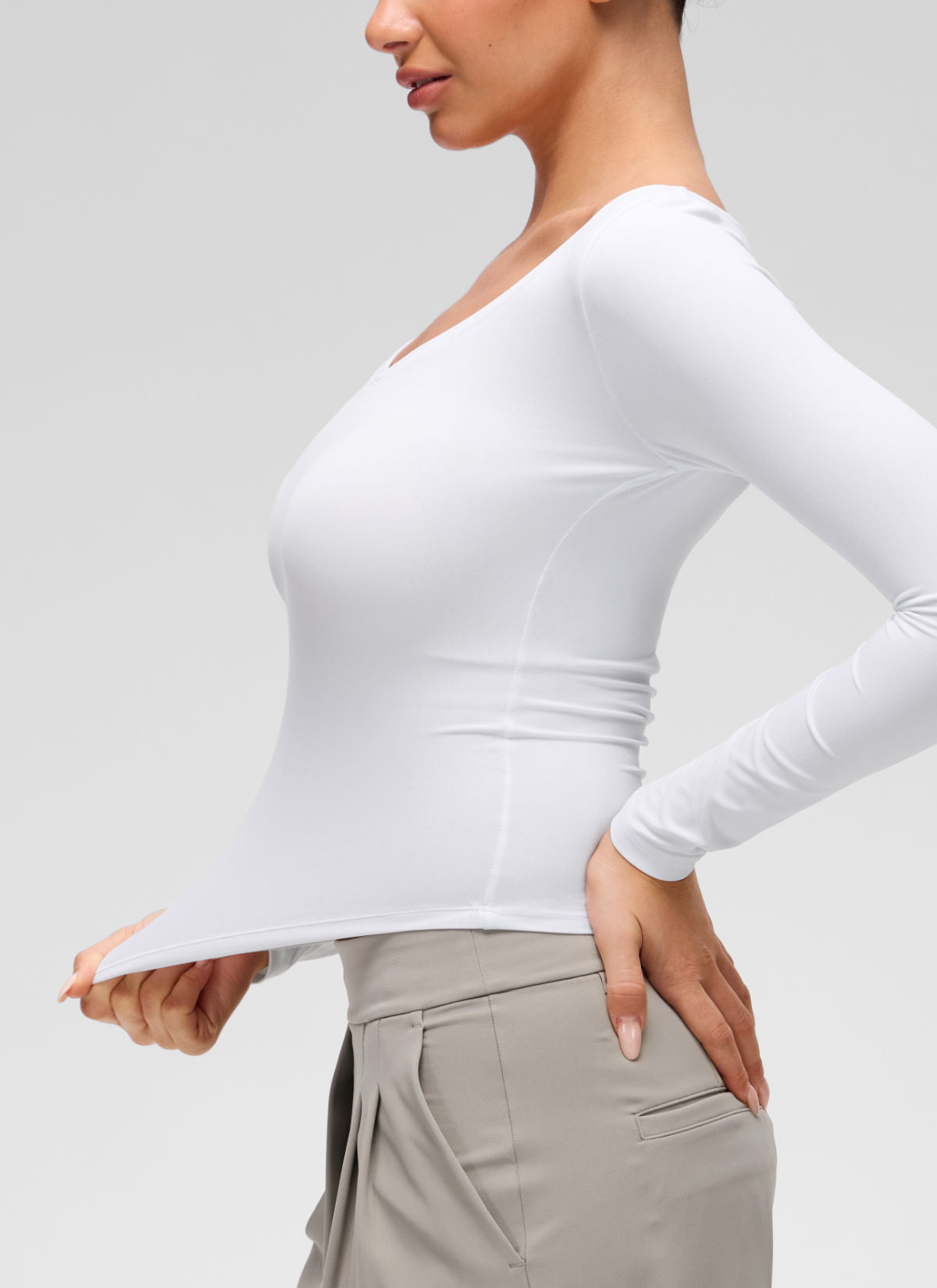 CRZ YOGA Women's Softembrace Casual V Neck Waist Length Long Sleeve White