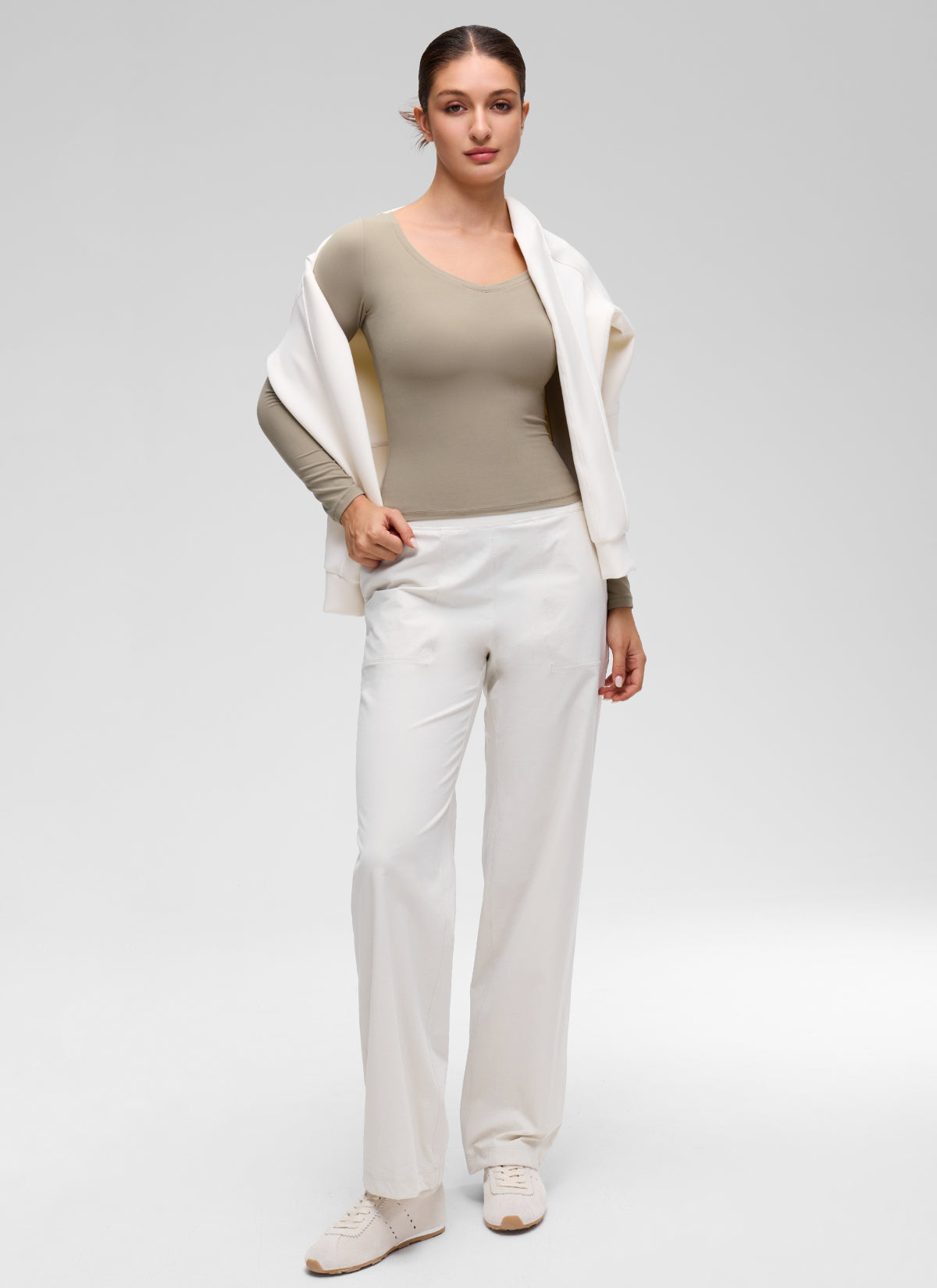 CRZ YOGA Women's Softembrace Casual V Neck Waist Length Long Sleeve Oak