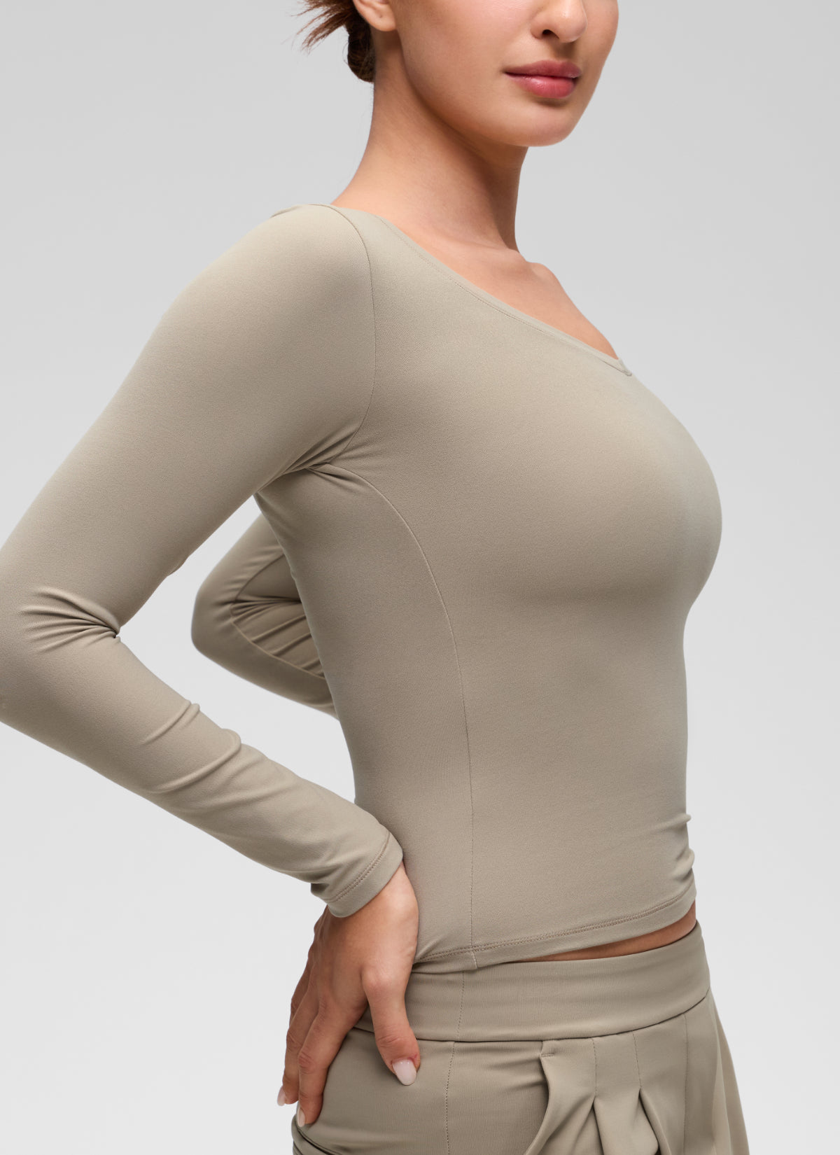 CRZ YOGA Women's Softembrace Casual V Neck Waist Length Long Sleeve Oak