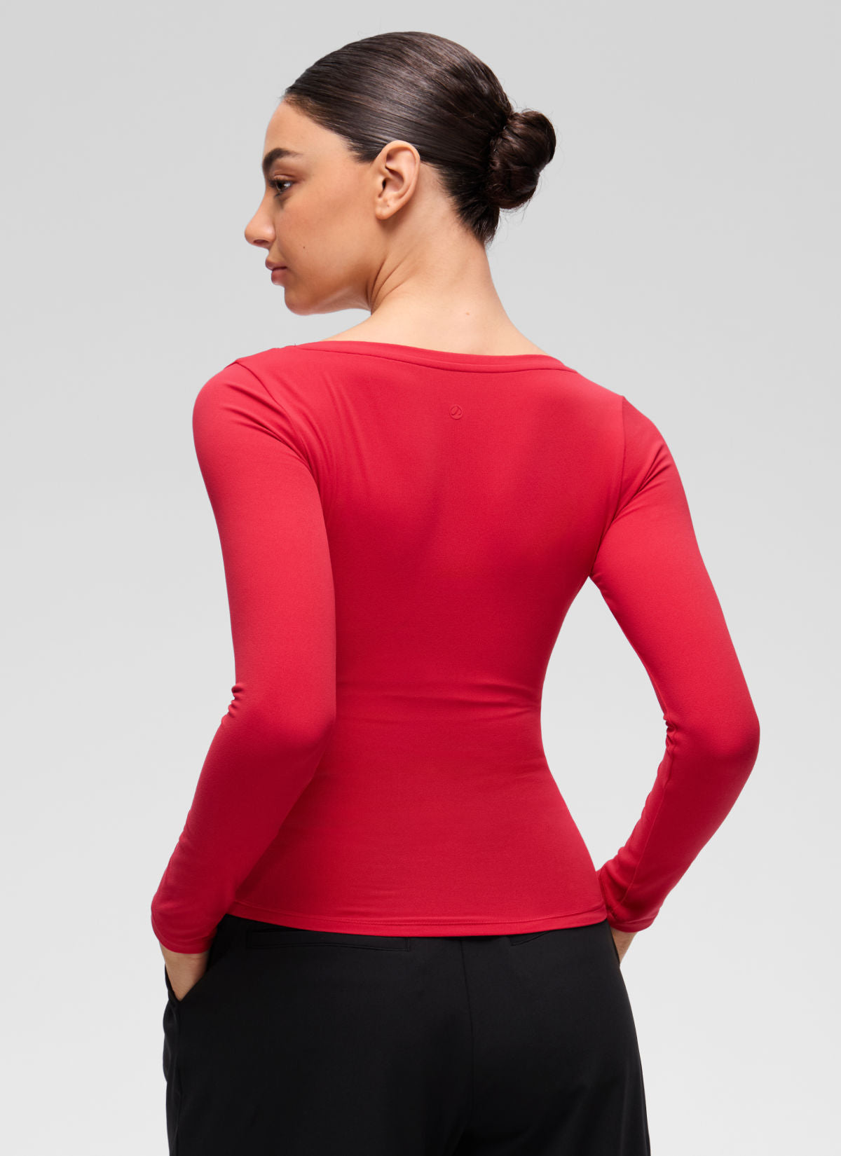 CRZ YOGA Women's Softembrace Casual V Neck Waist Length Long Sleeve Aurora Red