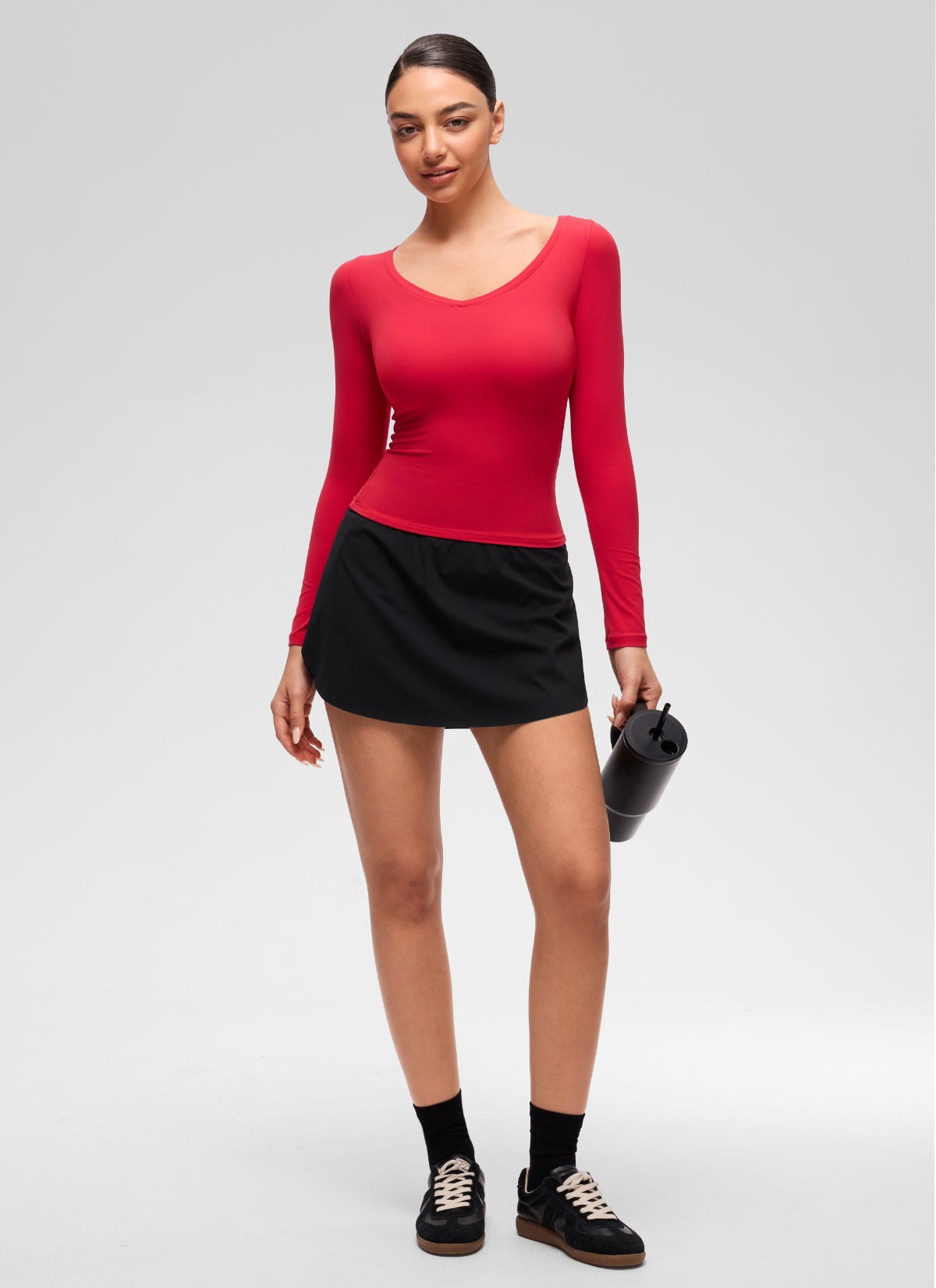 CRZ YOGA Women's Softembrace Casual V Neck Waist Length Long Sleeve Aurora Red