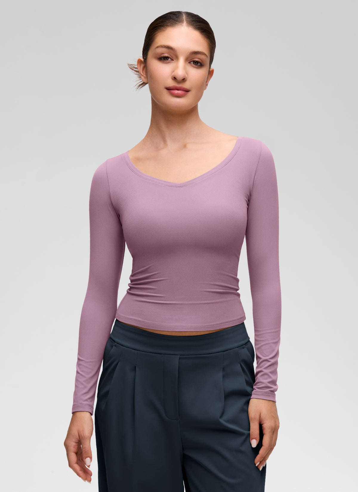 CRZ YOGA Women's Softembrace Casual V Neck Waist Length Long Sleeve Light Lavender