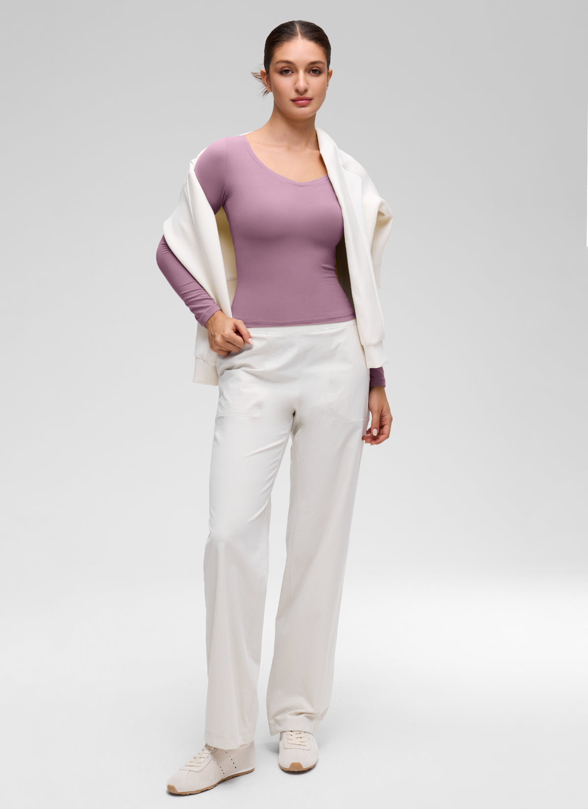 CRZ YOGA Women's Softembrace Casual V Neck Waist Length Long Sleeve Light Lavender