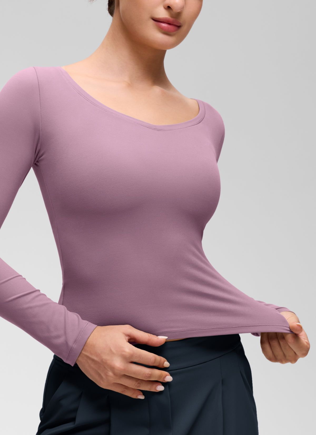 CRZ YOGA Women's Softembrace Casual V Neck Waist Length Long Sleeve Light Lavender
