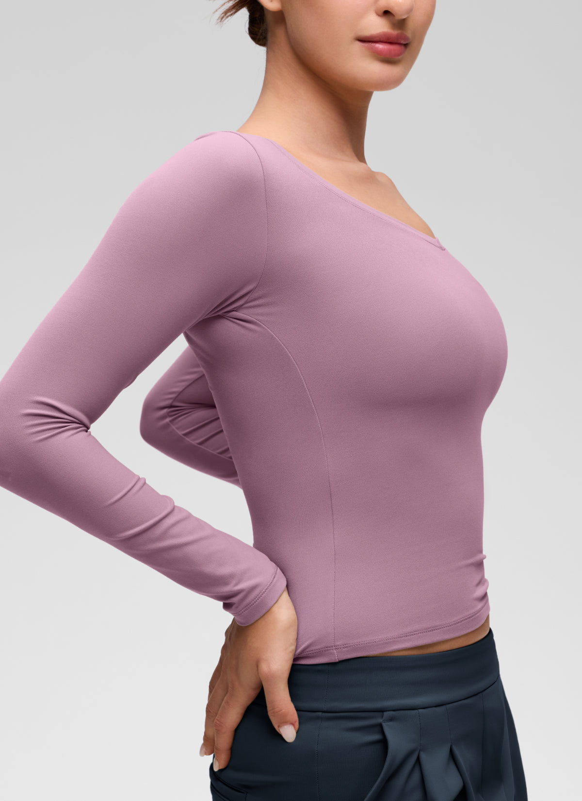 CRZ YOGA Women's Softembrace Casual V Neck Waist Length Long Sleeve Light Lavender