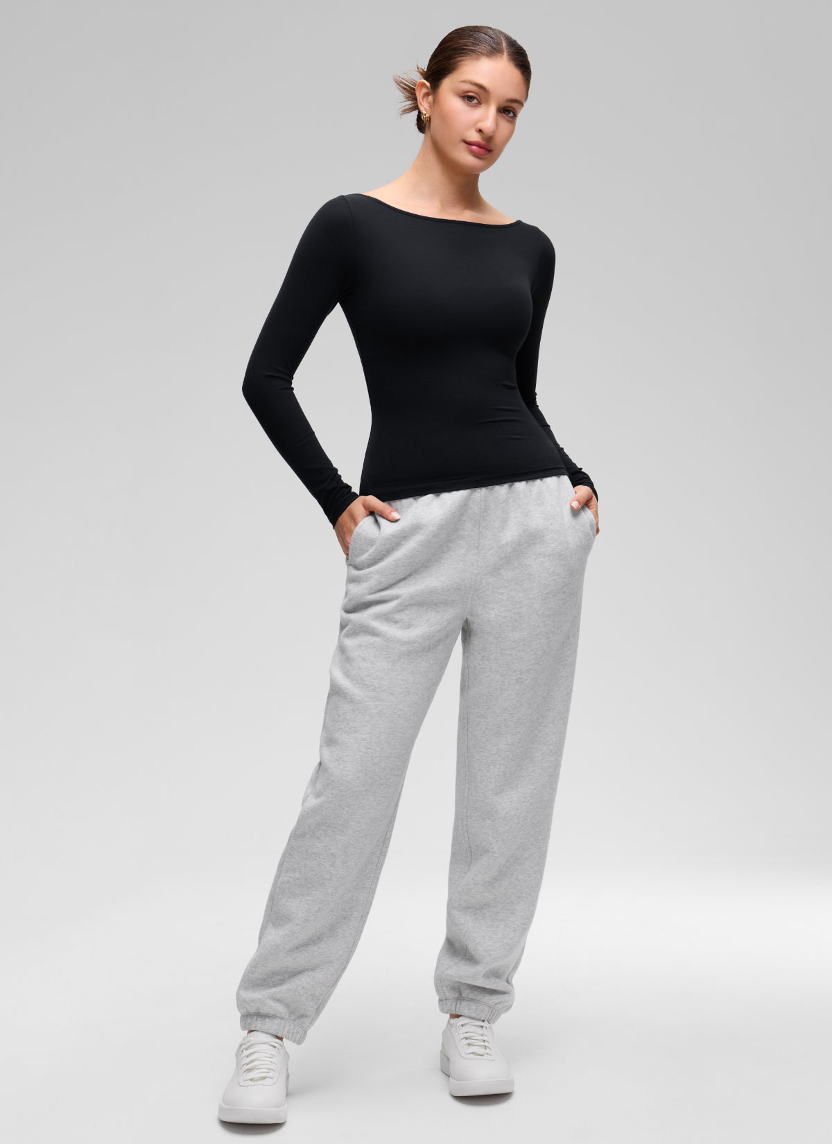 CRZ YOGA Women's Softembrace Casual Boat Neck Waist Length Long Sleeve Black