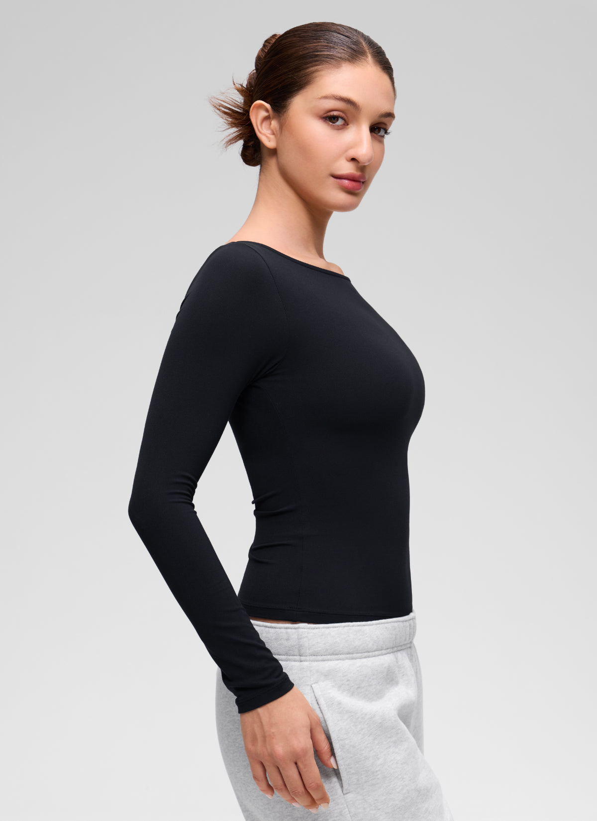CRZ YOGA Women's Softembrace Casual Boat Neck Waist Length Long Sleeve Black