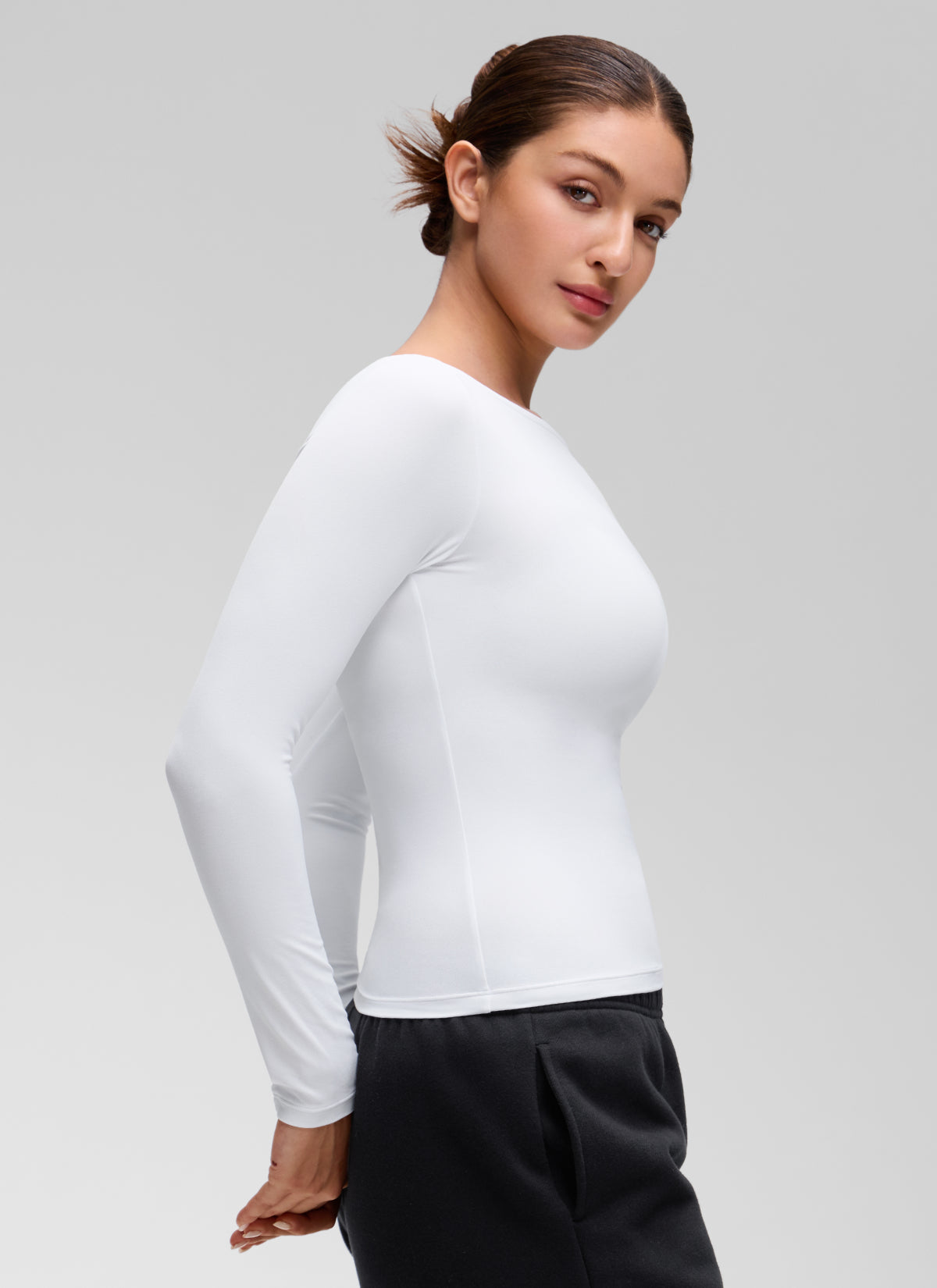 CRZ YOGA Women's Softembrace Casual Boat Neck Waist Length Long Sleeve White