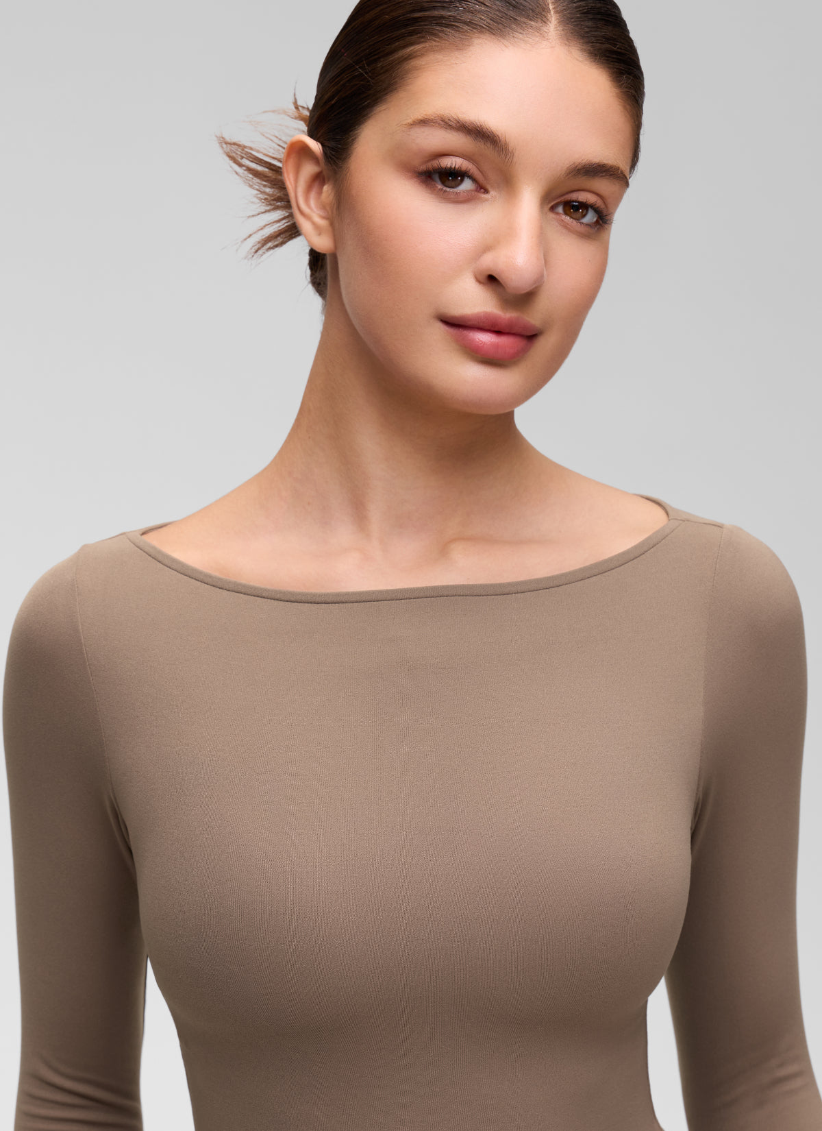 CRZ YOGA Women's Softembrace Casual Boat Neck Waist Length Long Sleeve Brown Purple