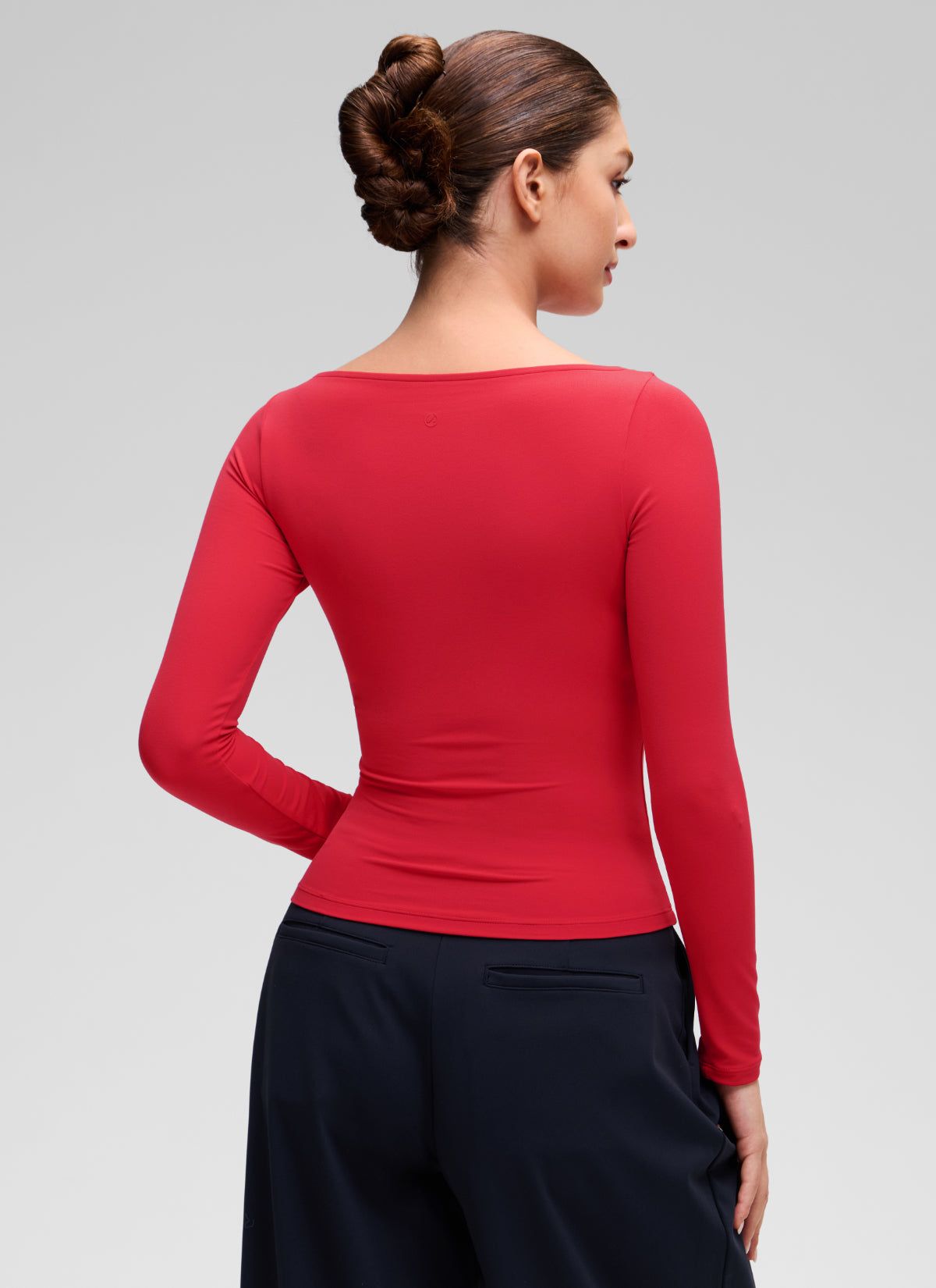CRZ YOGA Women's Softembrace Casual Boat Neck Waist Length Long Sleeve Aurora Red
