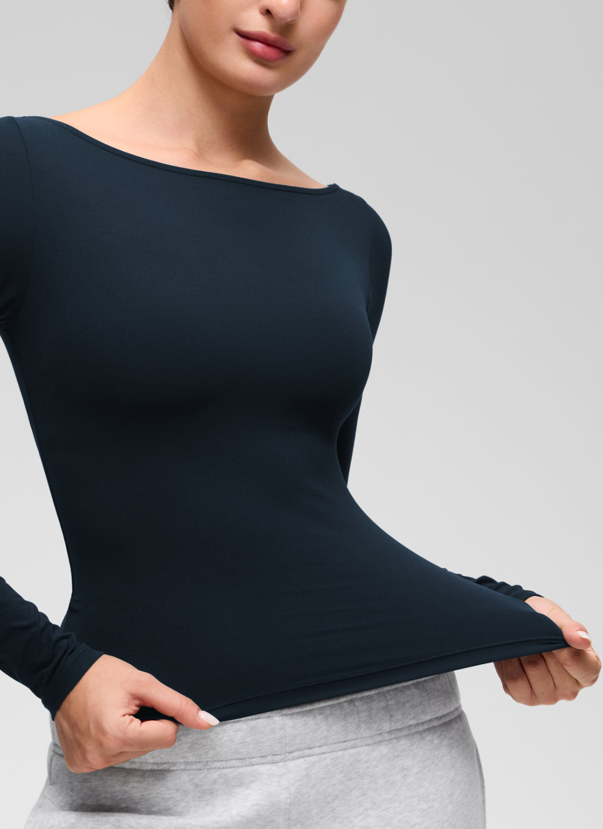 CRZ YOGA Women's Softembrace Casual Boat Neck Waist Length Long Sleeve True Navy