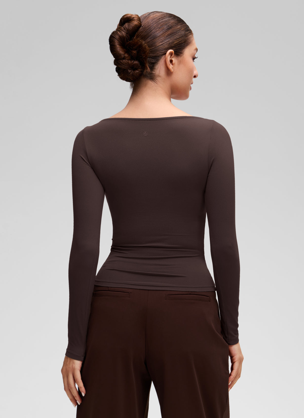 CRZ YOGA Women's Softembrace Casual Boat Neck Waist Length Long Sleeve Hot Fudge Brown