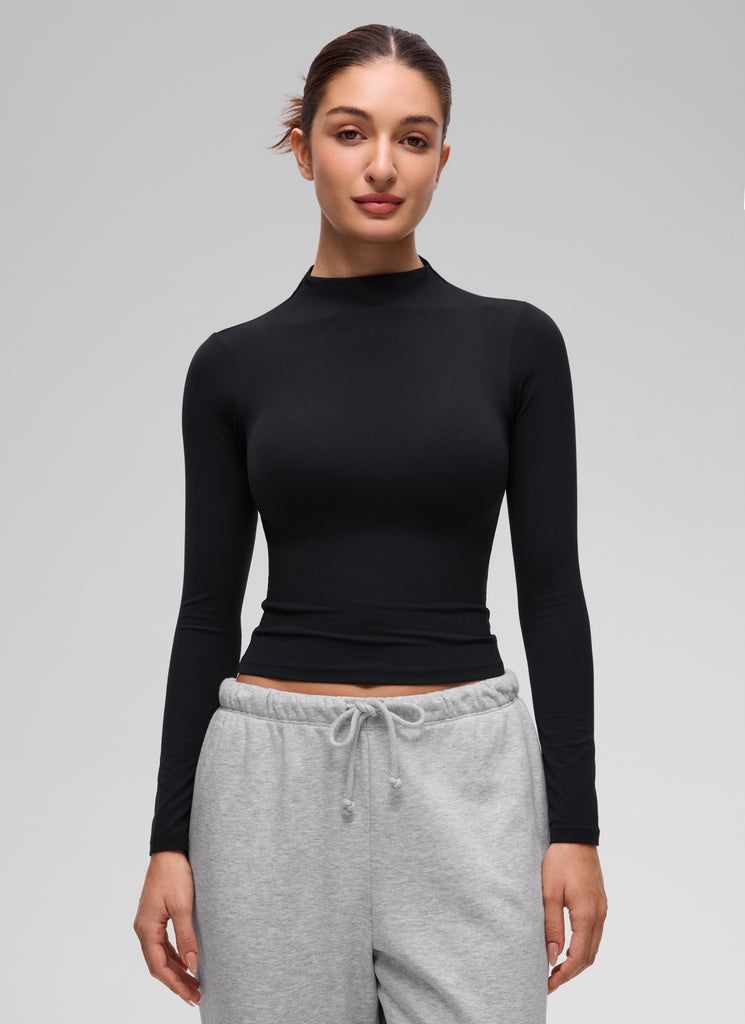 CRZ YOGA Women's Softembrace Mock Neck Waist Length Long Sleeves Pink Peony