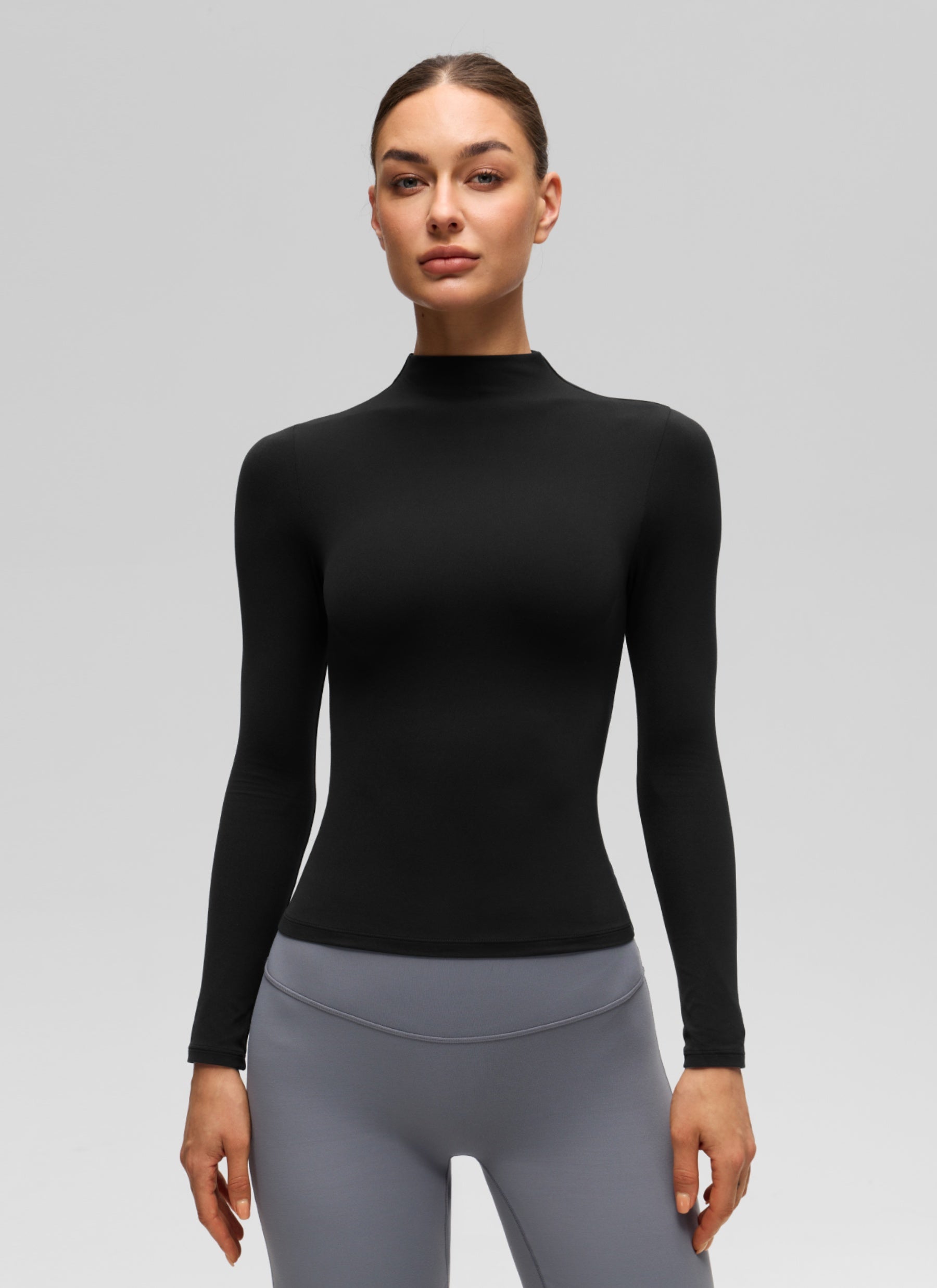 CRZ YOGA Women's Softembrace Mock Neck Waist Length Long Sleeves Black