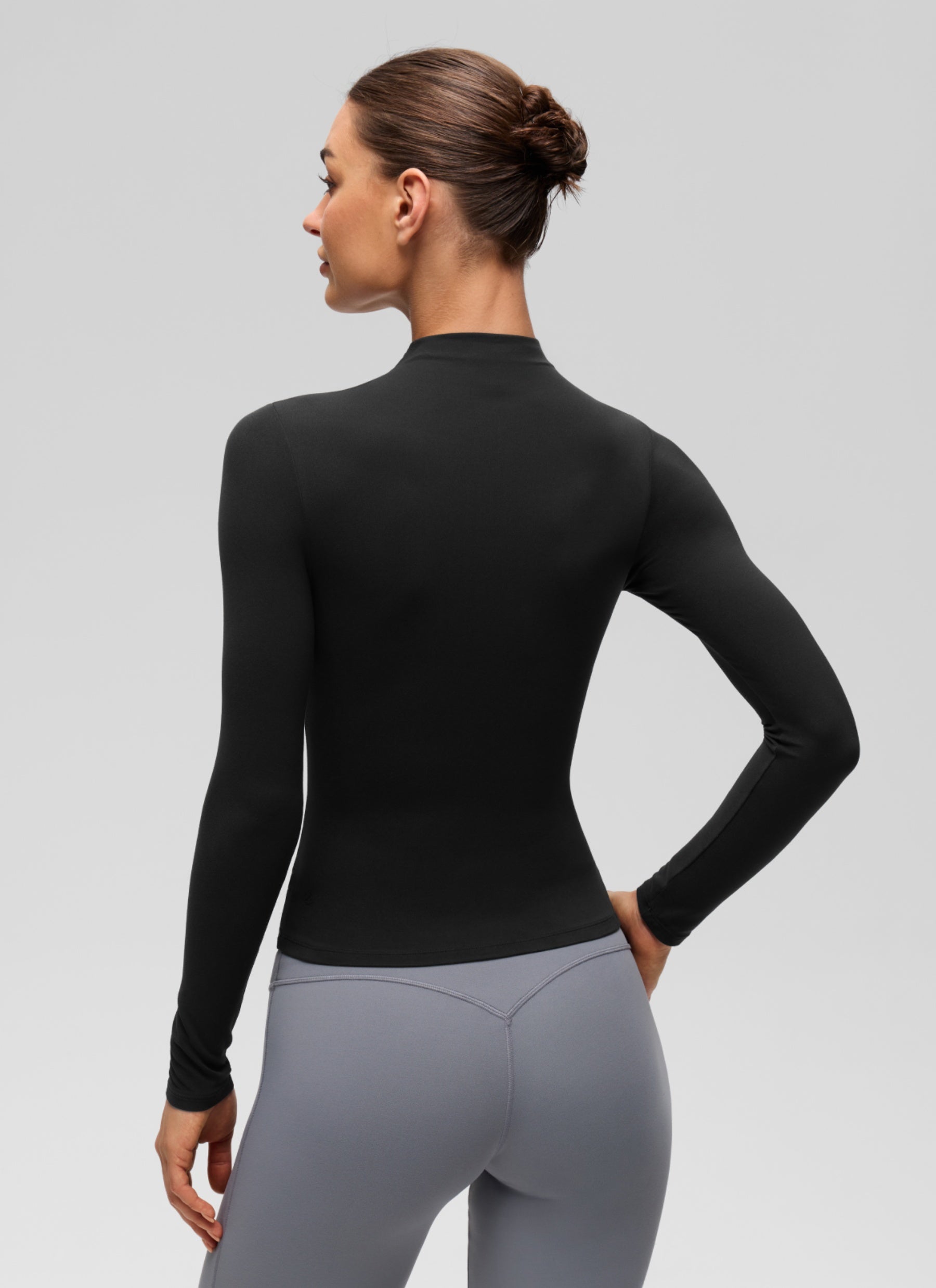 CRZ YOGA Women's Softembrace Mock Neck Waist Length Long Sleeves Black